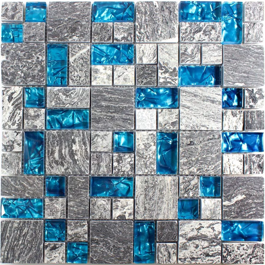 Muster von Glasmosaik Natursteinfliesen Manavgat Grau Blau ix