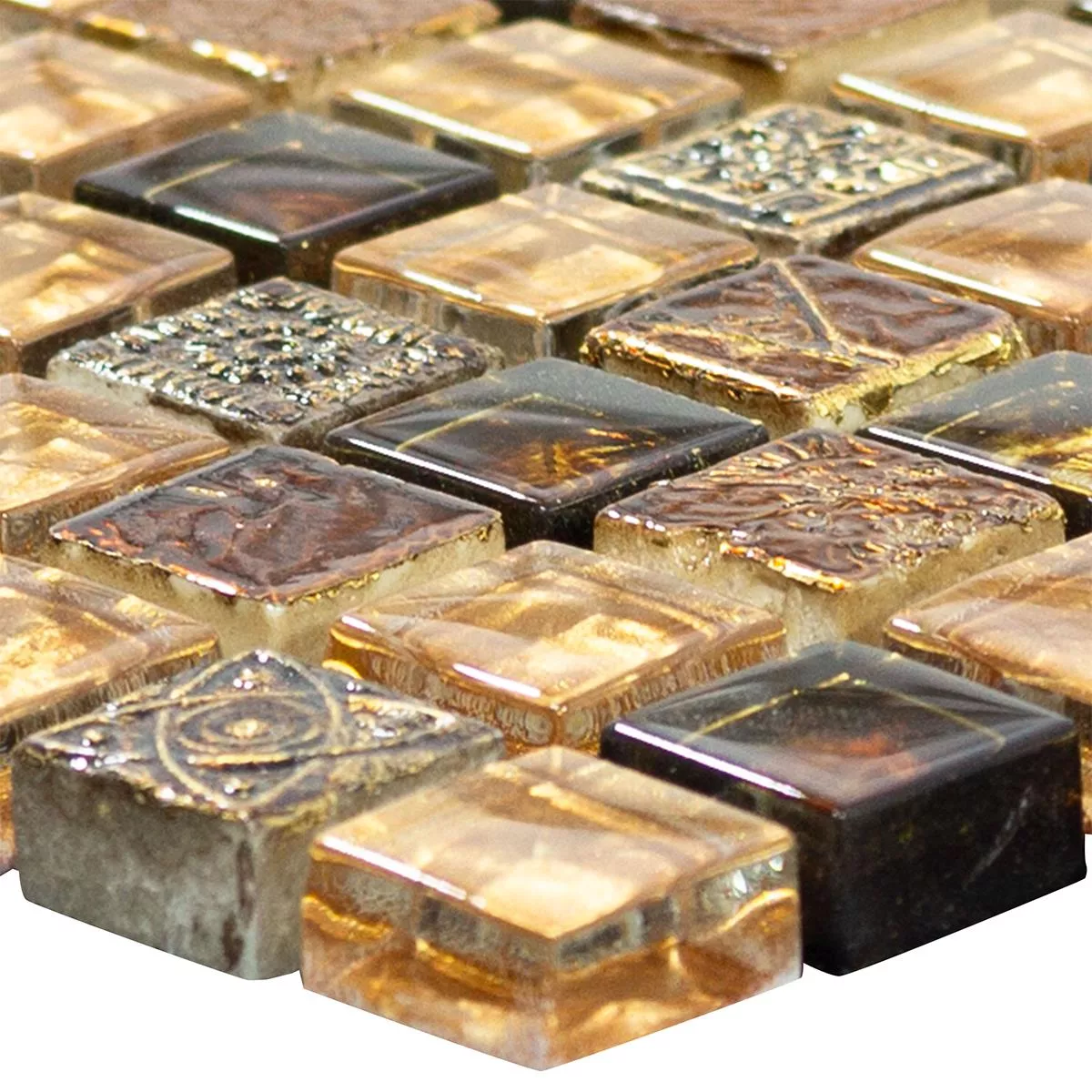Muster von Glas Marmor Mosaikfliesen Majestic Braun Gold