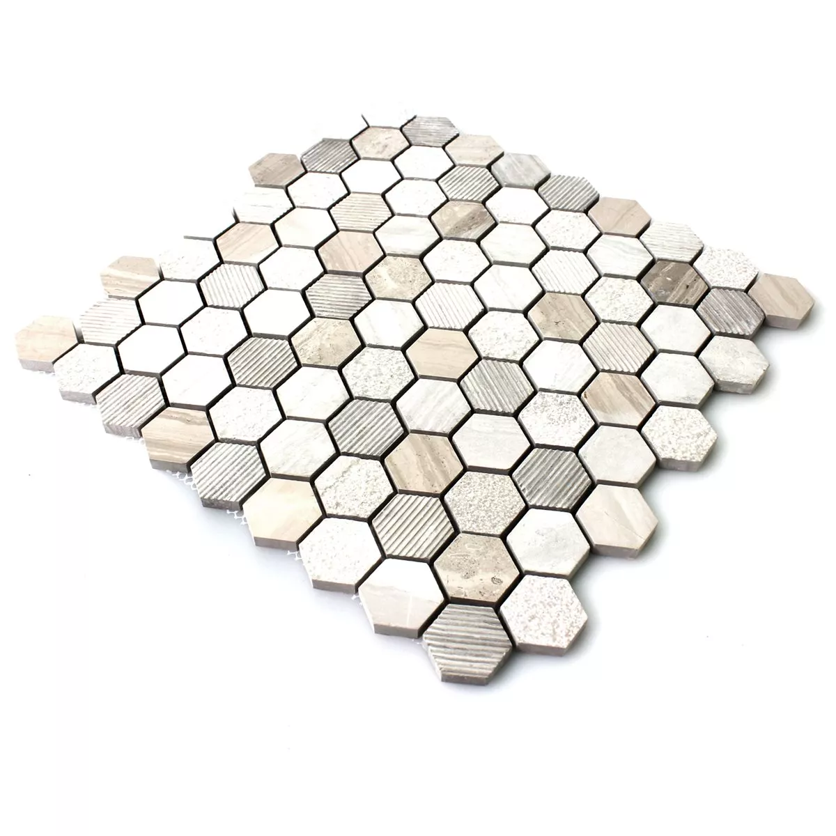 Muster von Mosaikfliesen Hexagon Naturstein Beige Braun