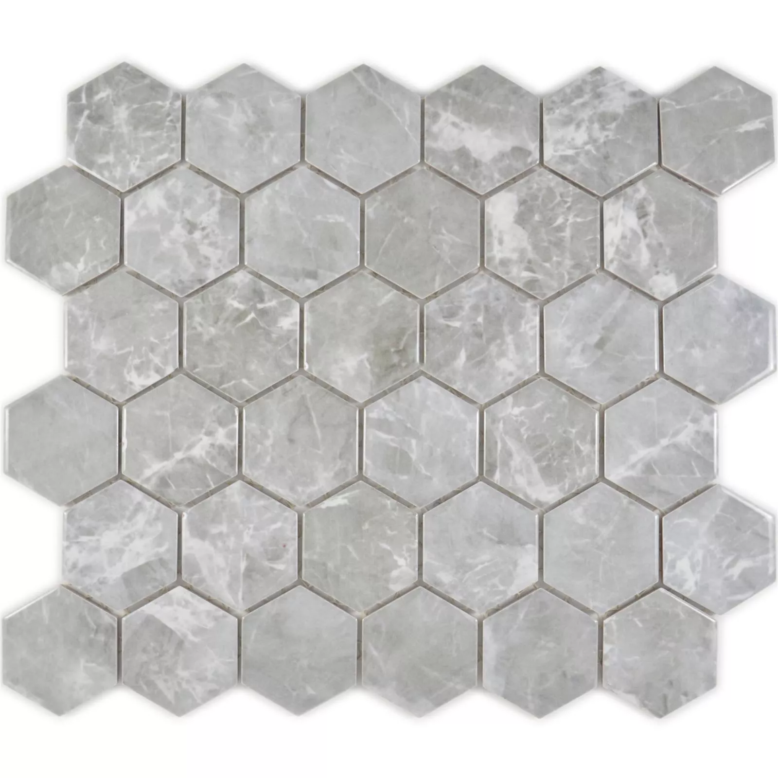 Keramikmosaik Mozart Hexagon Grau Glänzend