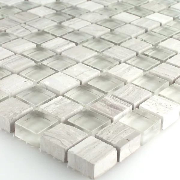 Mosaikfliesen Glas Marmor Grau Mix 15x15x8mm