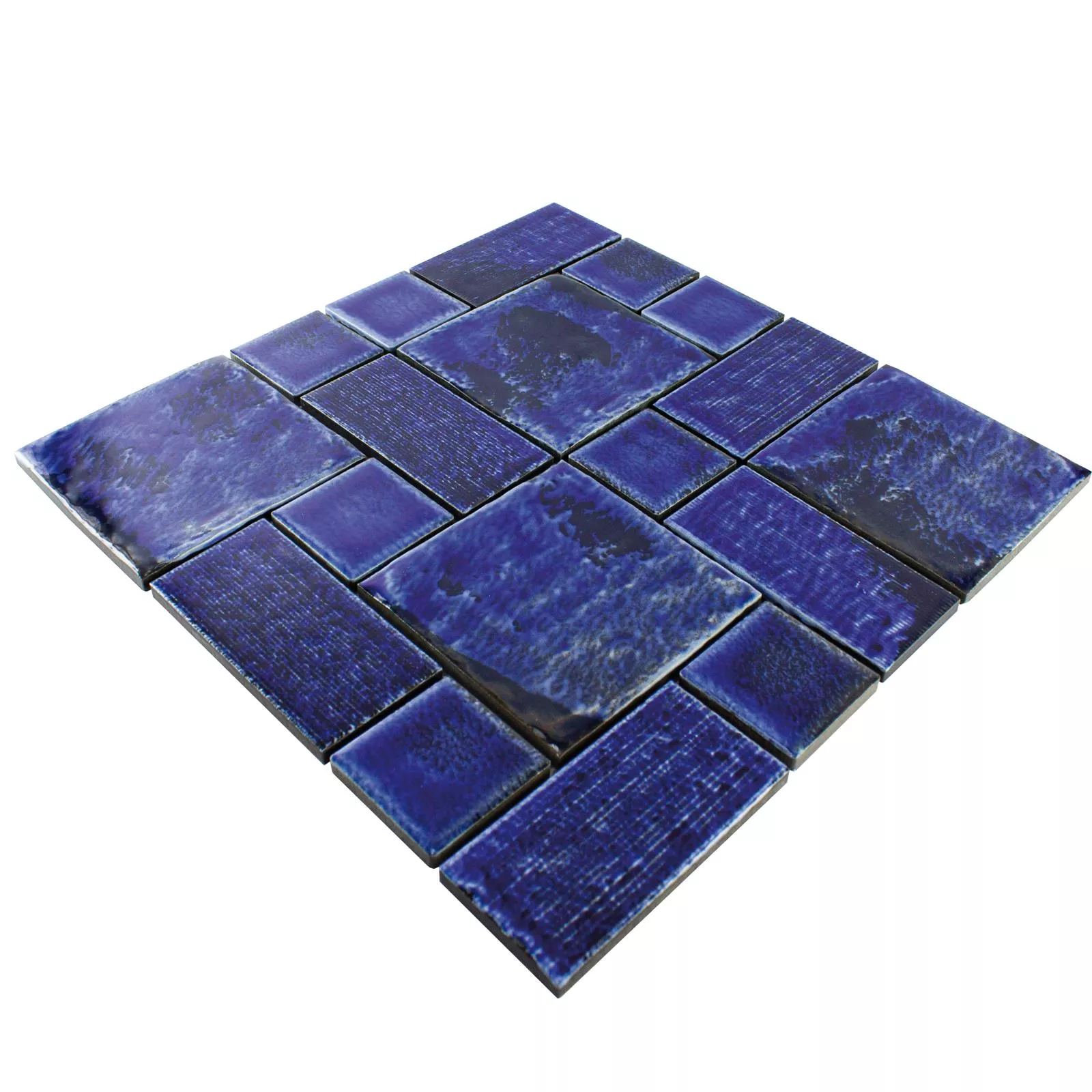 Keramik Mosaikfliese Bangor Glänzend Blau Mix