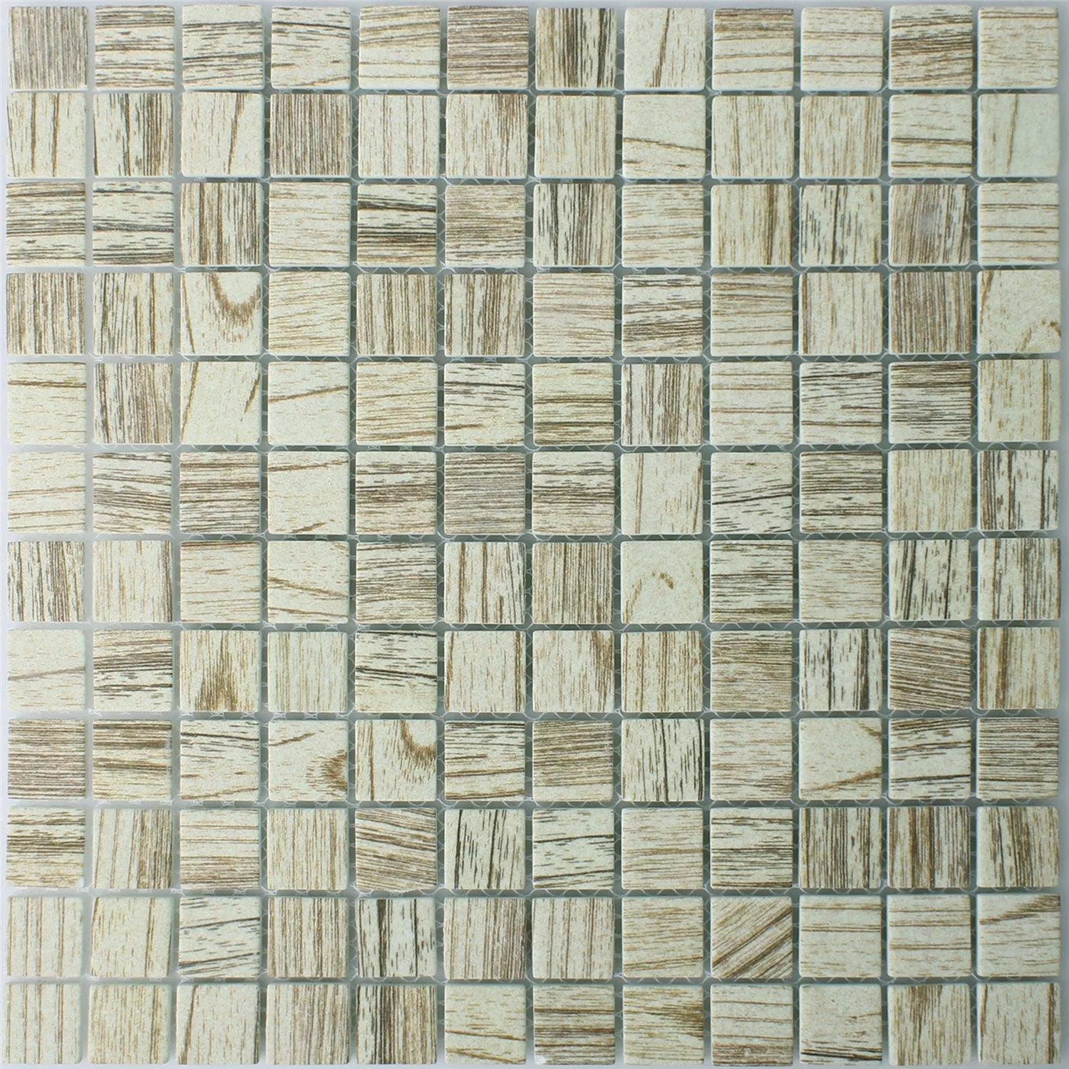 Muster von Mosaikfliesen Glas Valetta Holzstruktur Hellbeige