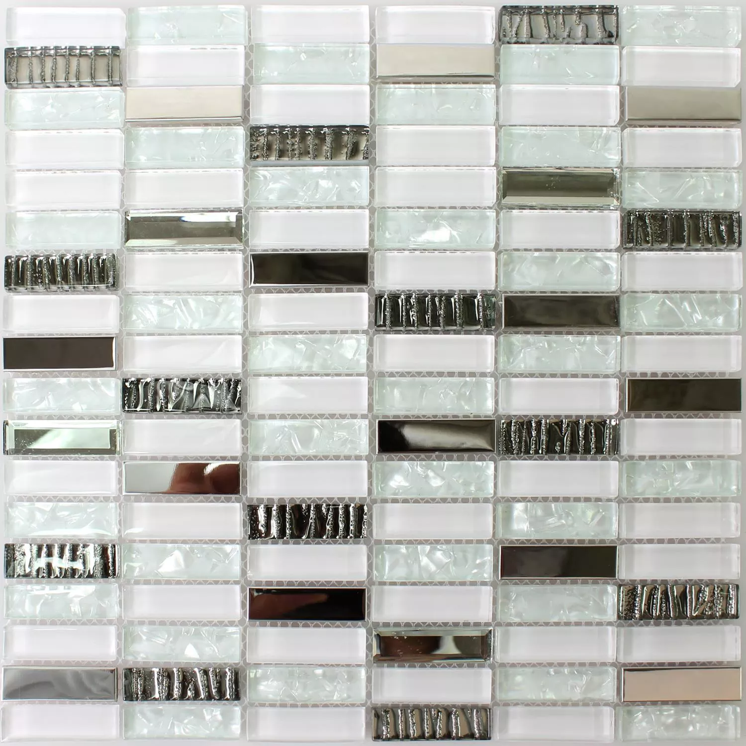 Glas Edelstahl Mosaikfliesen Admont Weiss Stick