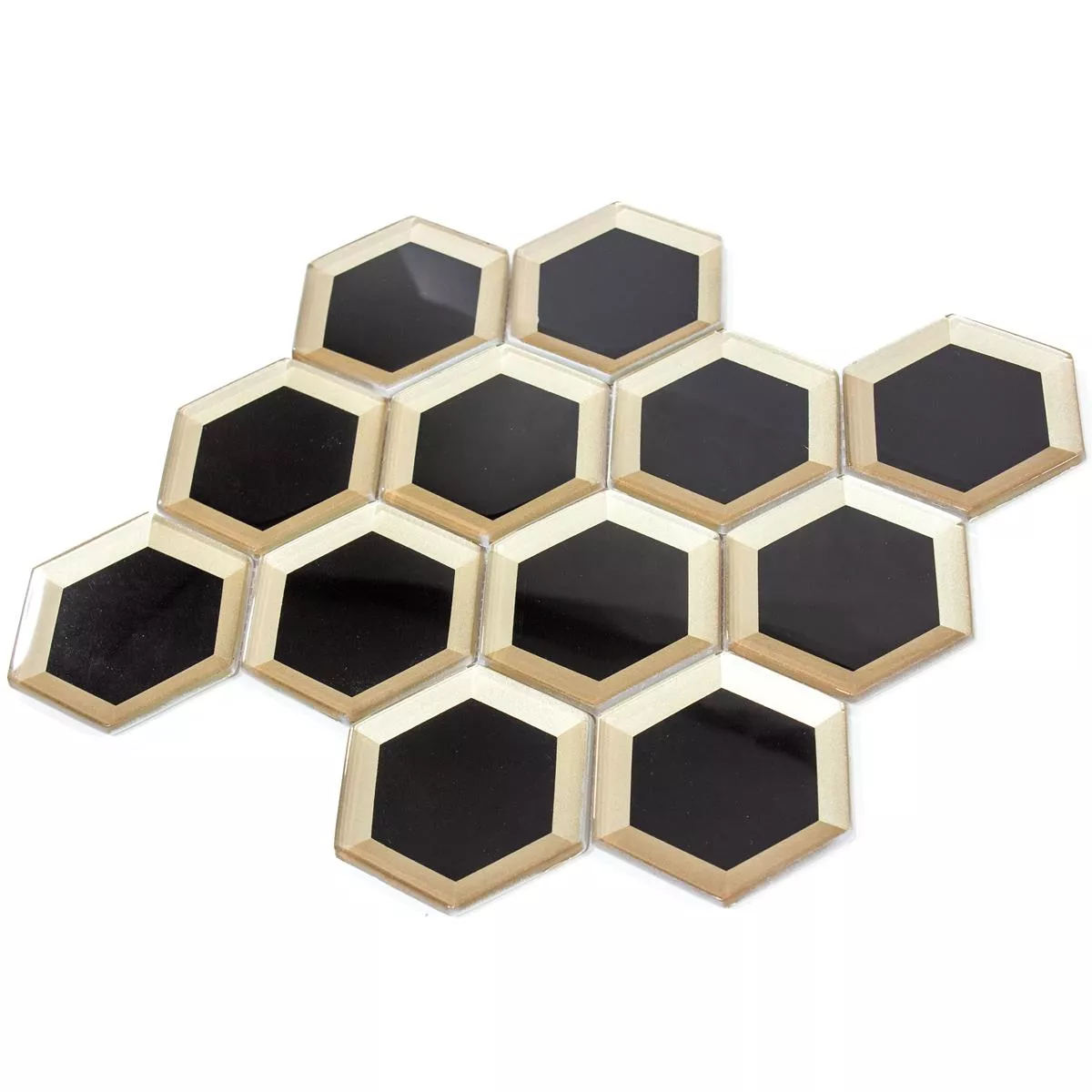 Glasmosaik Arnold Hexagon Schwarz Gold