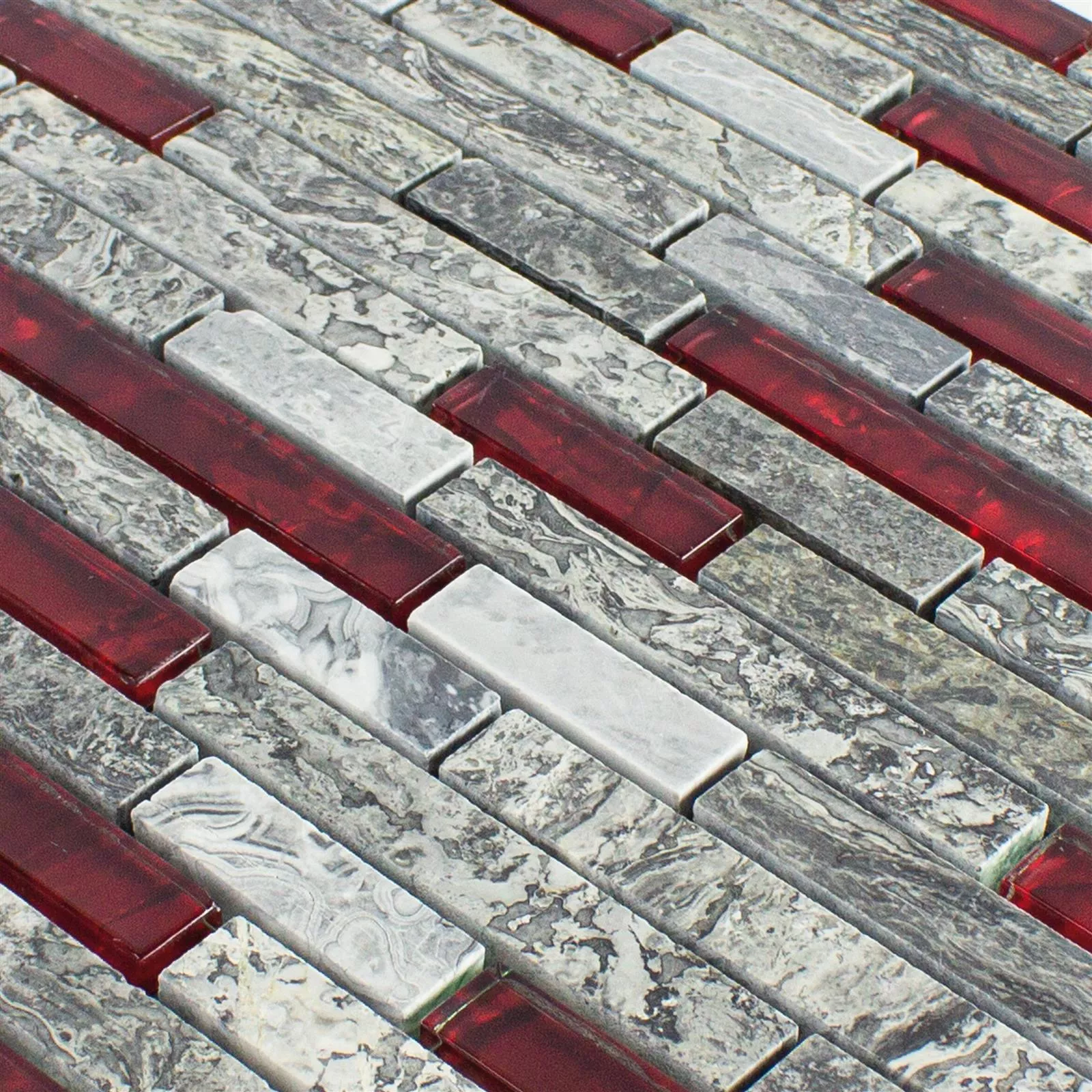 Glasmosaik Natursteinfliesen Manavgat Grau Rot Brick