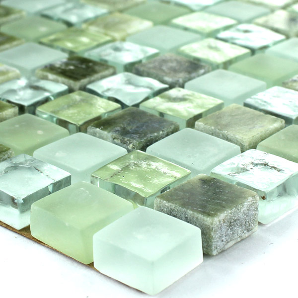Mosaikfliesen Glas Marmor 15x15x8mm Grün Mix