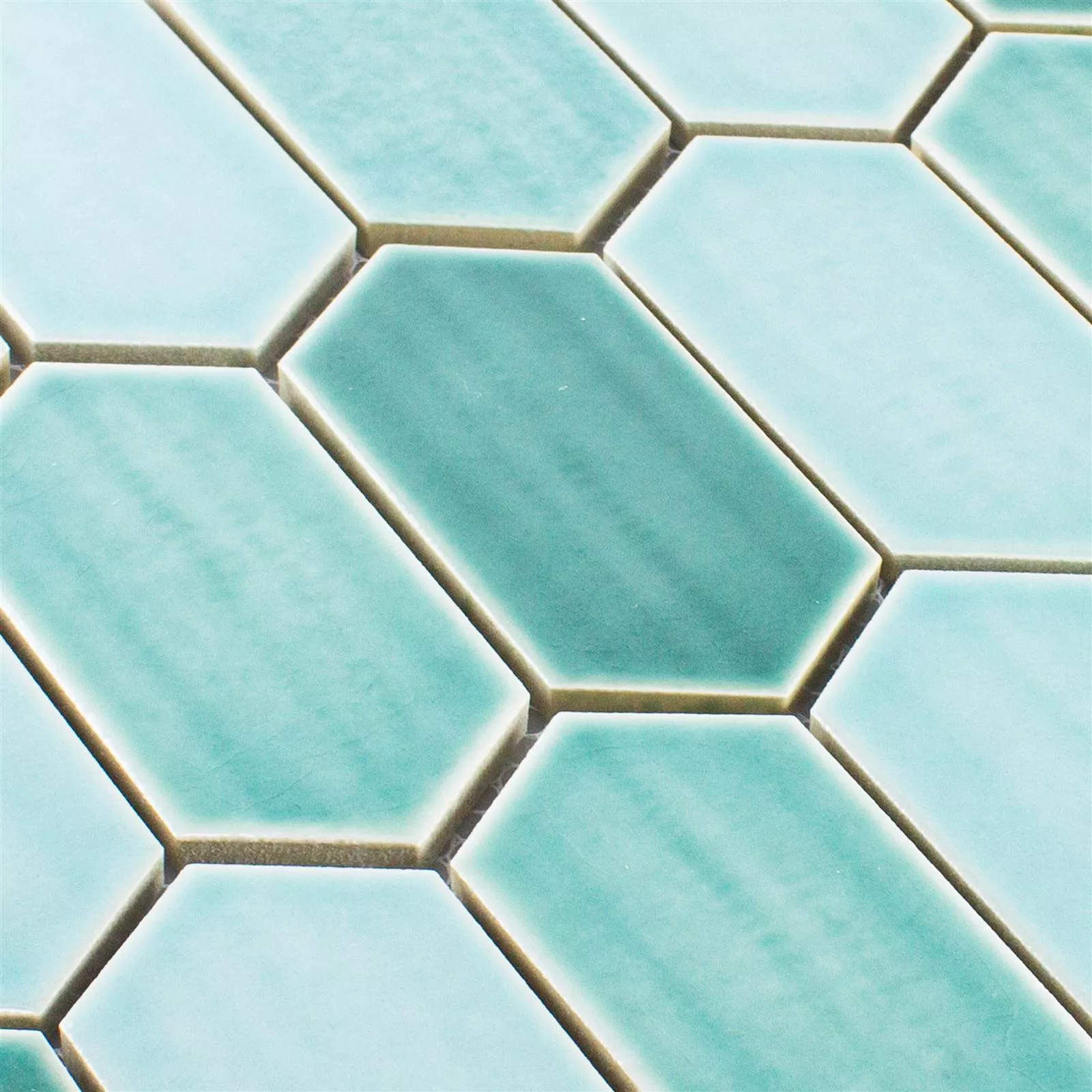 Muster von Keramik Mosaikfliesen McCook Hexagon Lang Türkis Grün