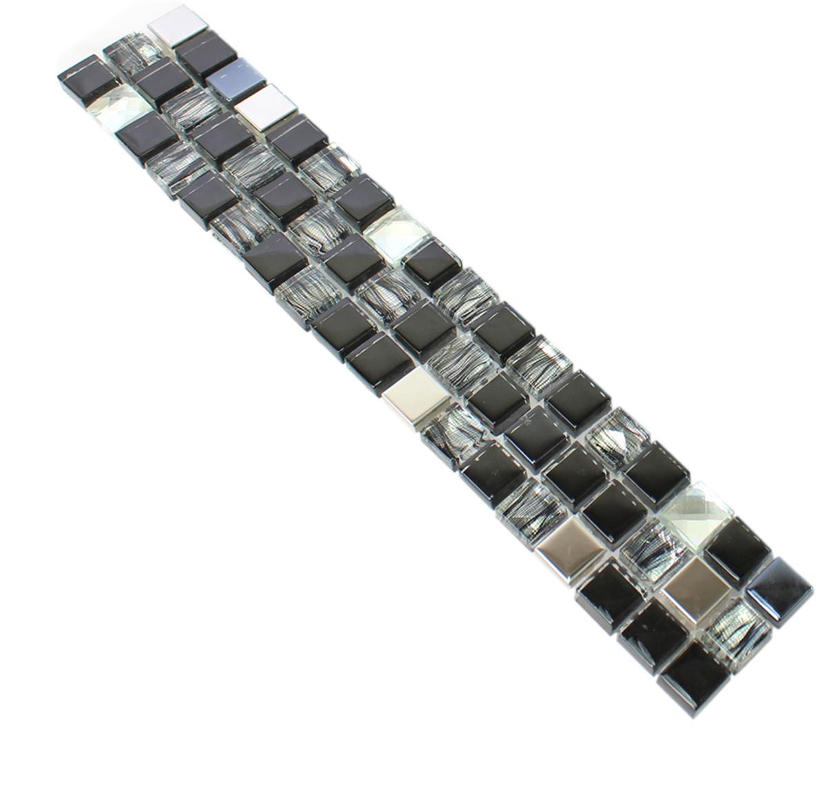 Glas Metall Mosaikbordüre Mexicali Schwarz Grau Silber