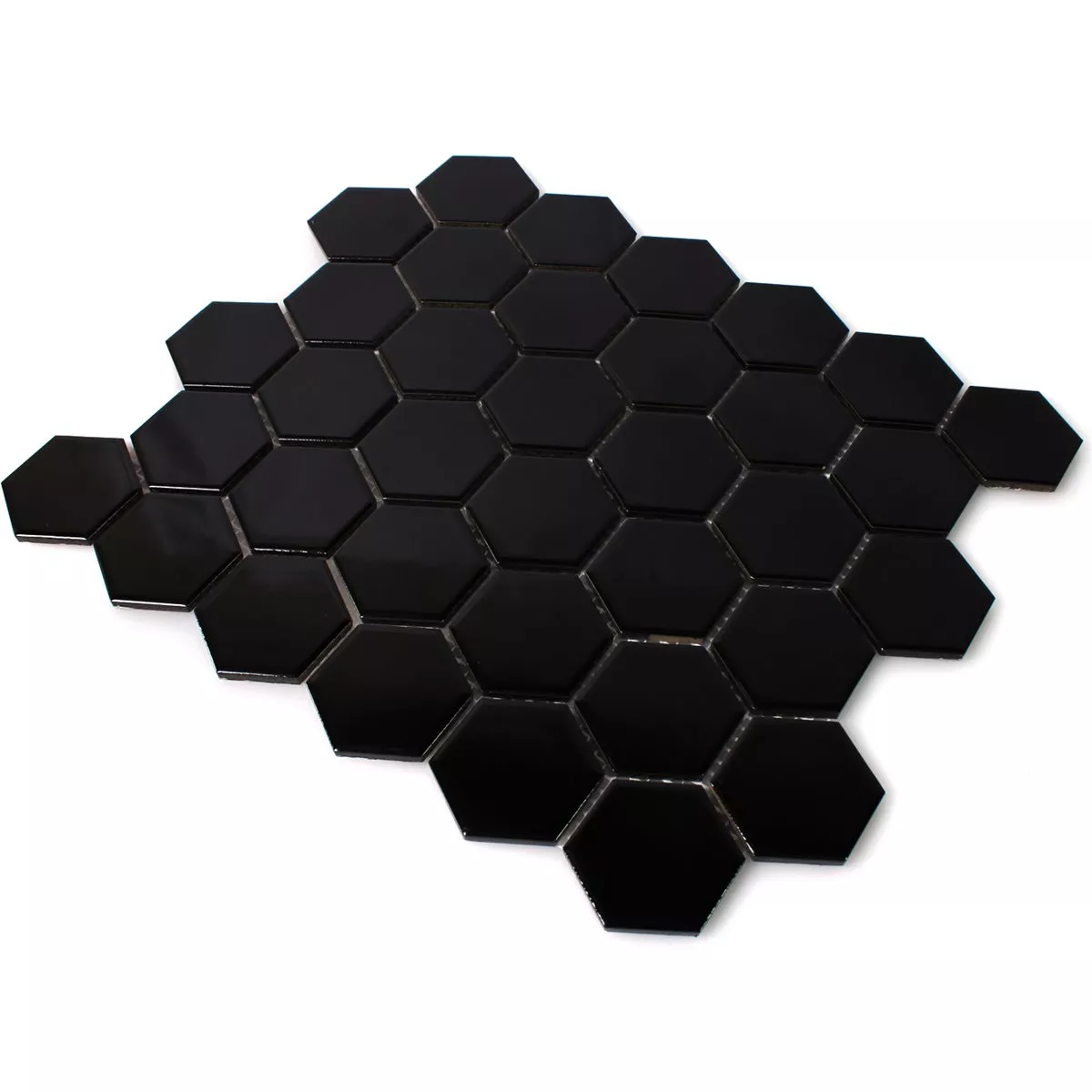 Mosaikfliesen Keramik Hexagon Schwarz Glänzend H51