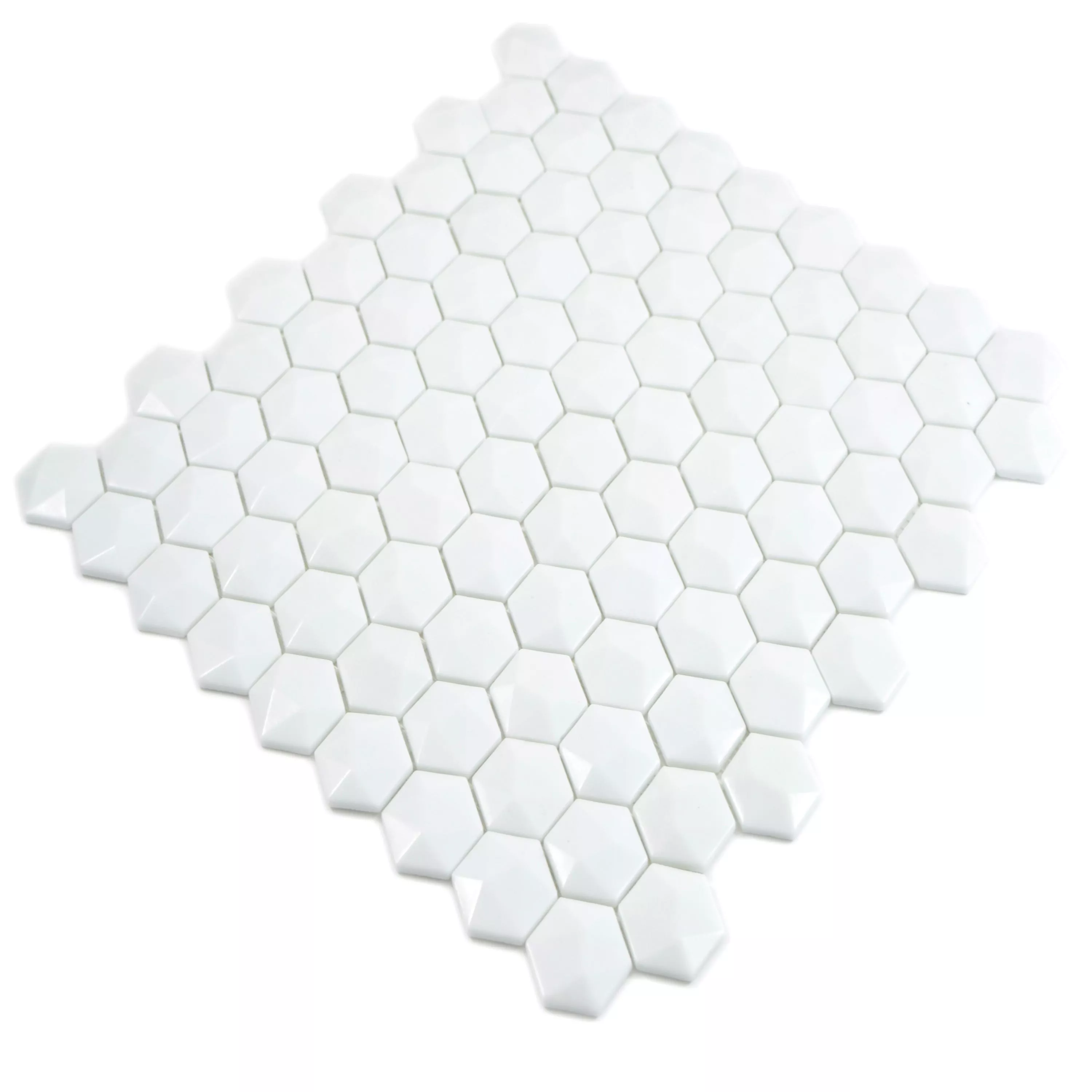 Muster von Glasmosaik Fliesen Benevento Hexagon 3D Weiß