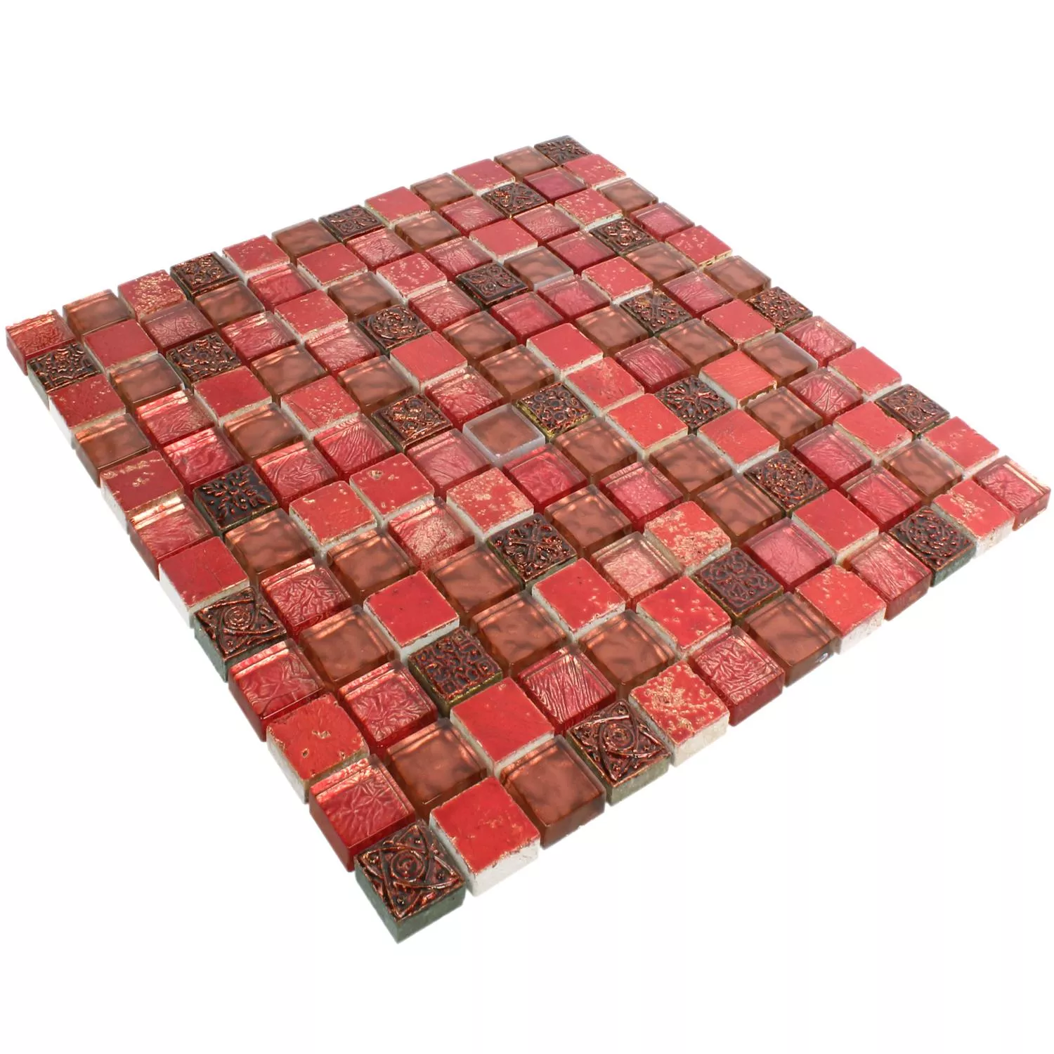 Muster von Mosaikfliesen Glas Naturstein Maya Red