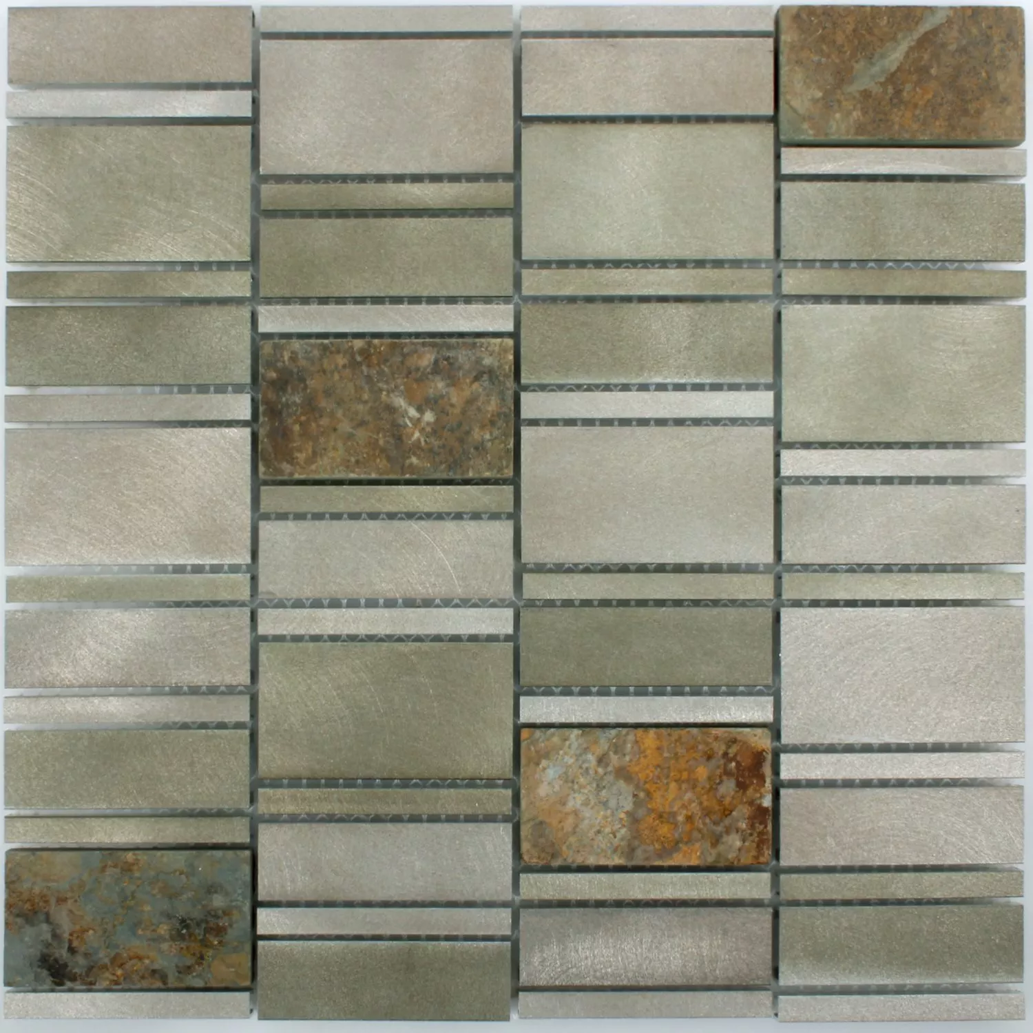 Muster von Mosaikfliesen Naturstein Aluminium Avanti Braun