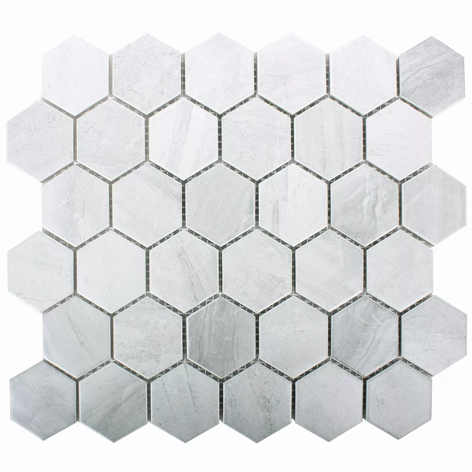 Muster von Keramik Betonoptik Mosaikfliesen Shepherd Hexagon Grau