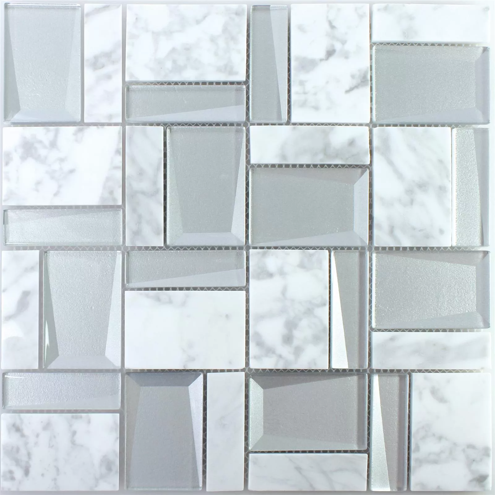 Glas Natursteinmosaik Lapseki Weiß Silber