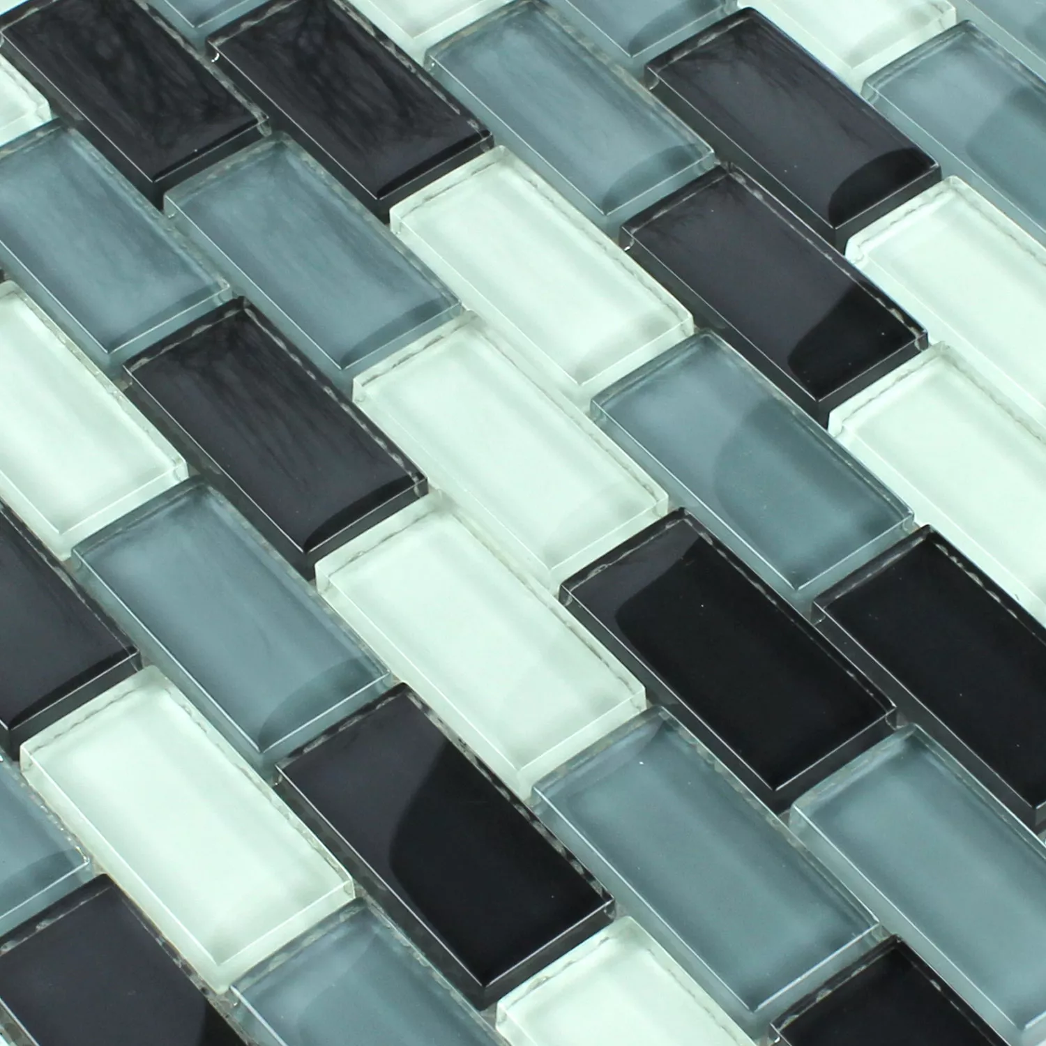 Mosaikfliesen Glas Crystal Brick Grau Mix