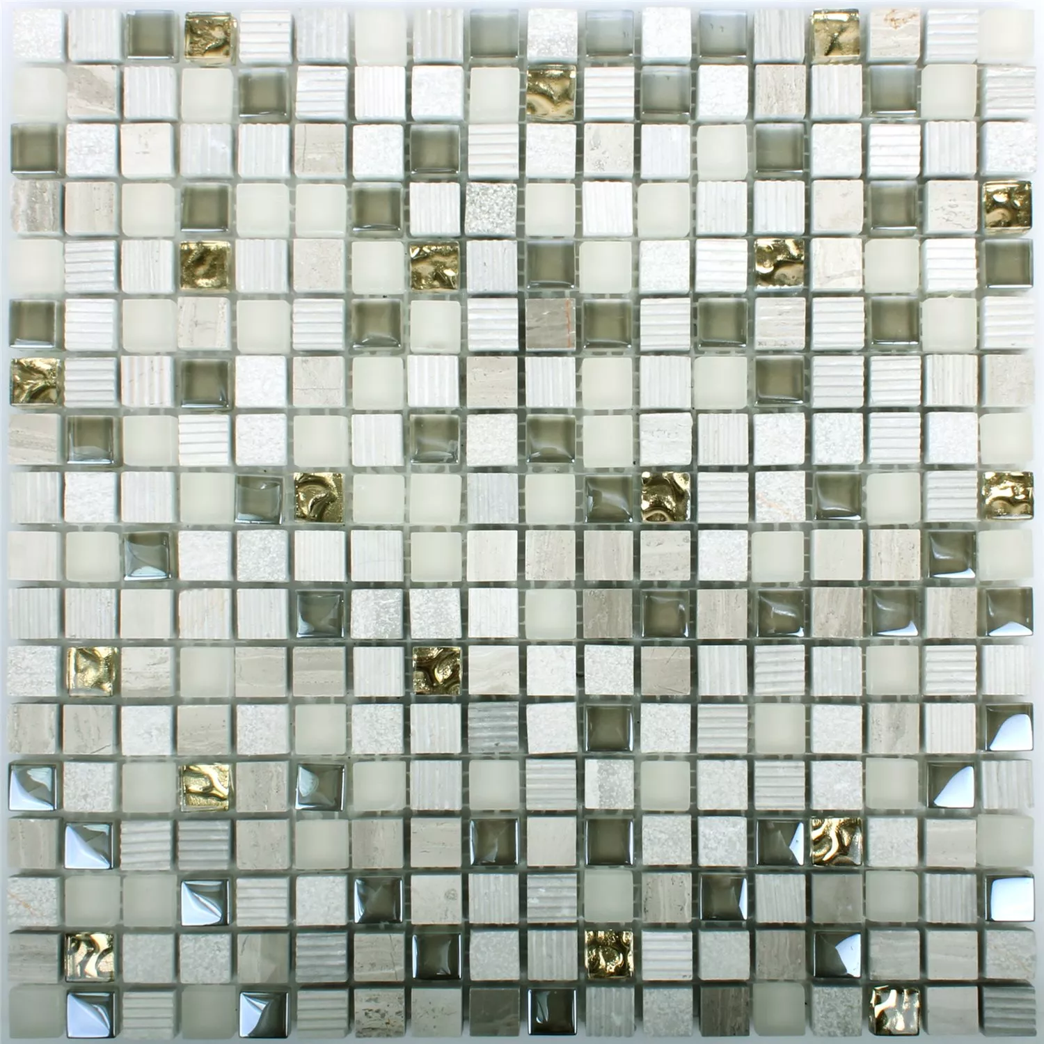 Muster von Mosaikfliesen Venzona Hellgrau Gold