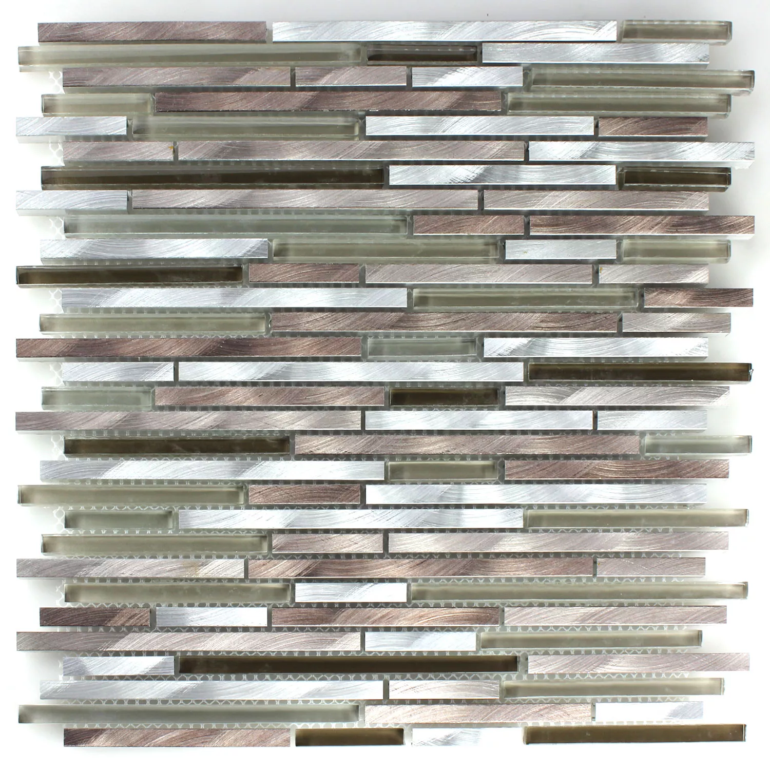 Muster von Mosaikfliesen Glas Aluminium Metall Braun Silber Mix