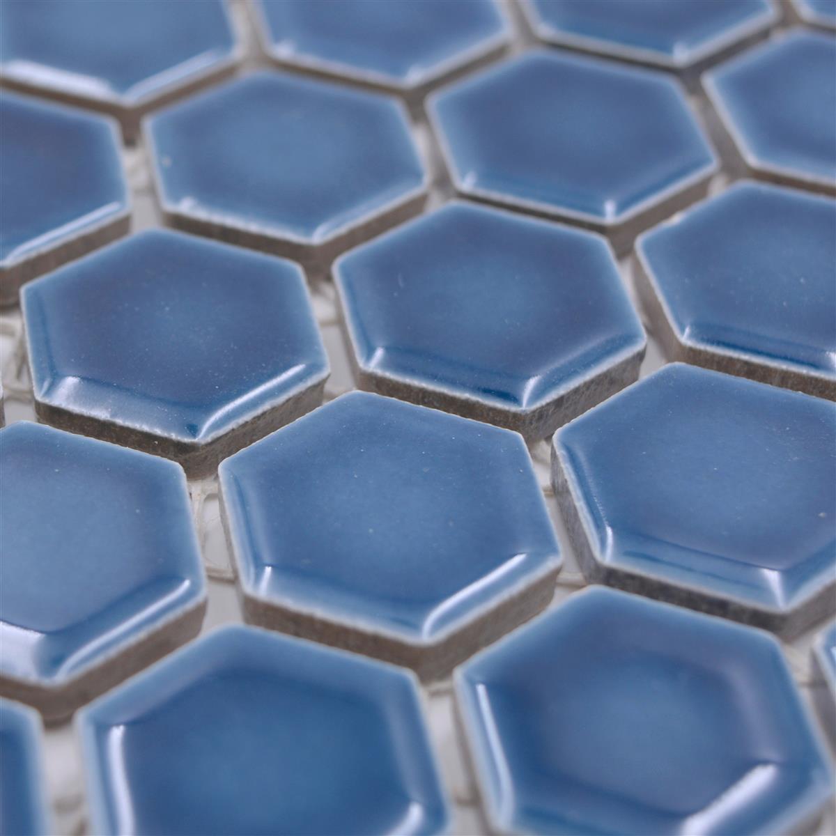 Muster von Keramikmosaik Salomon Hexagon Blau Grün H23