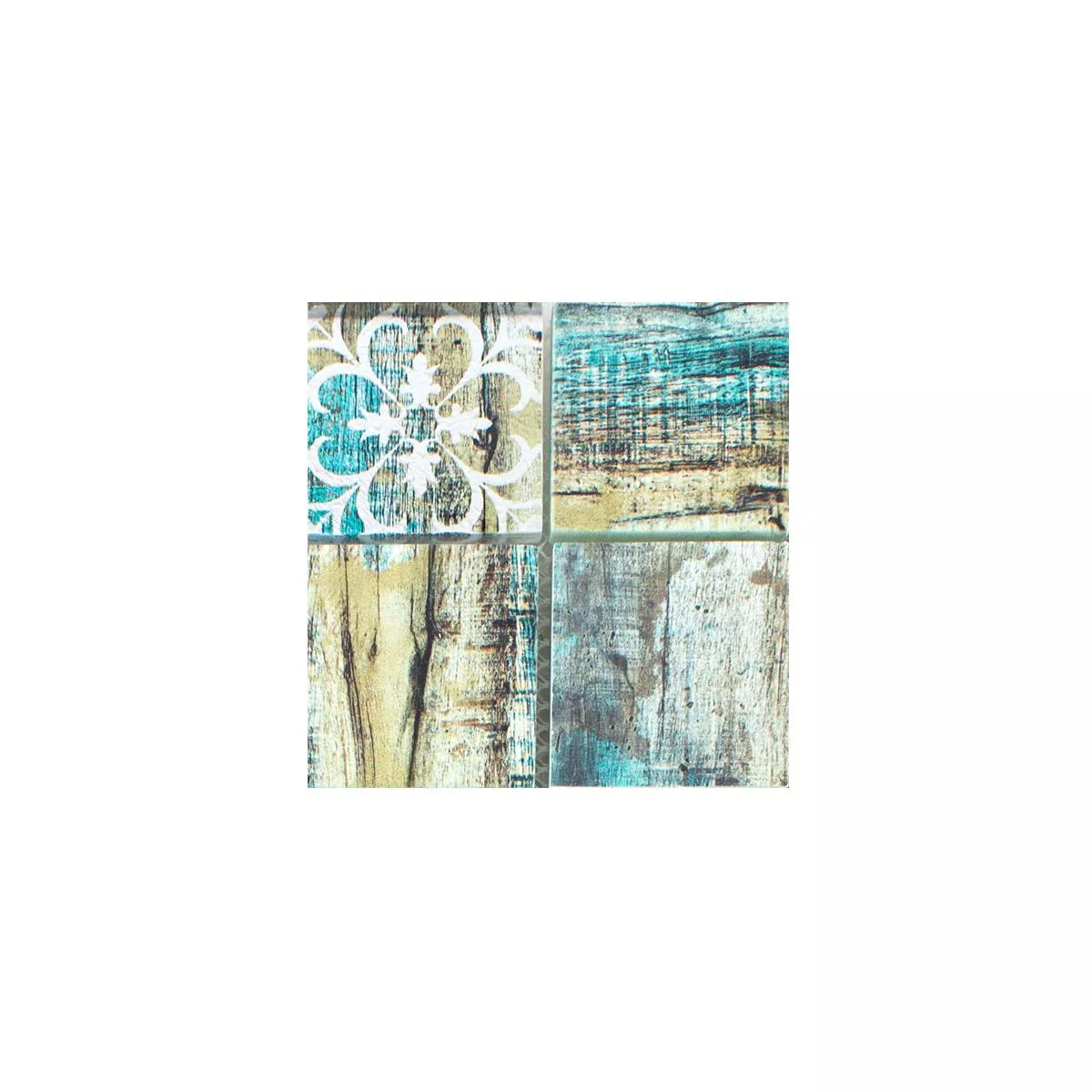 Muster von Glasmosaik Fliesen Holzoptik Howland Beige Grün Q48