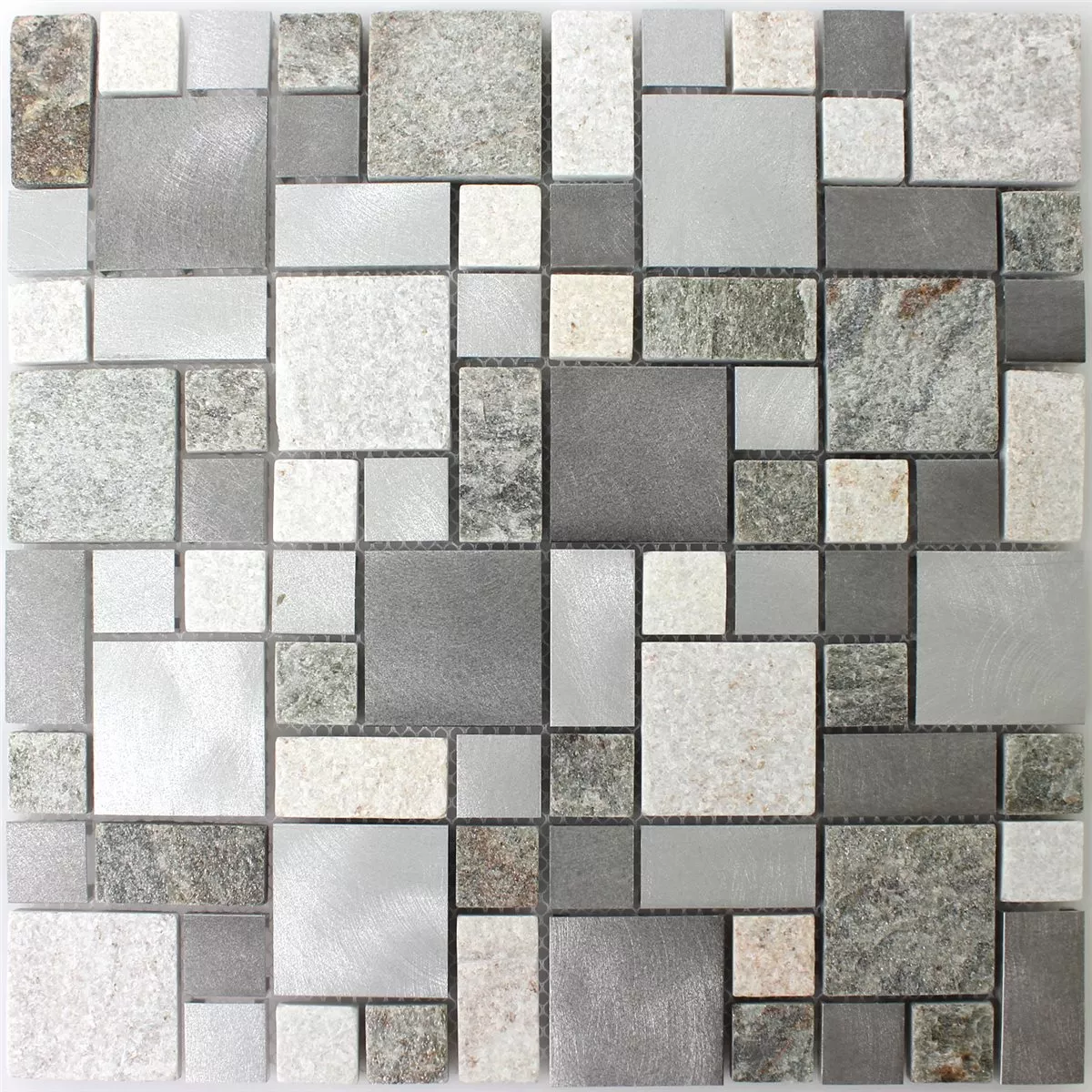 Muster von Mosaikfliesen Quarzit Aluminium Metall Fliesen Mix