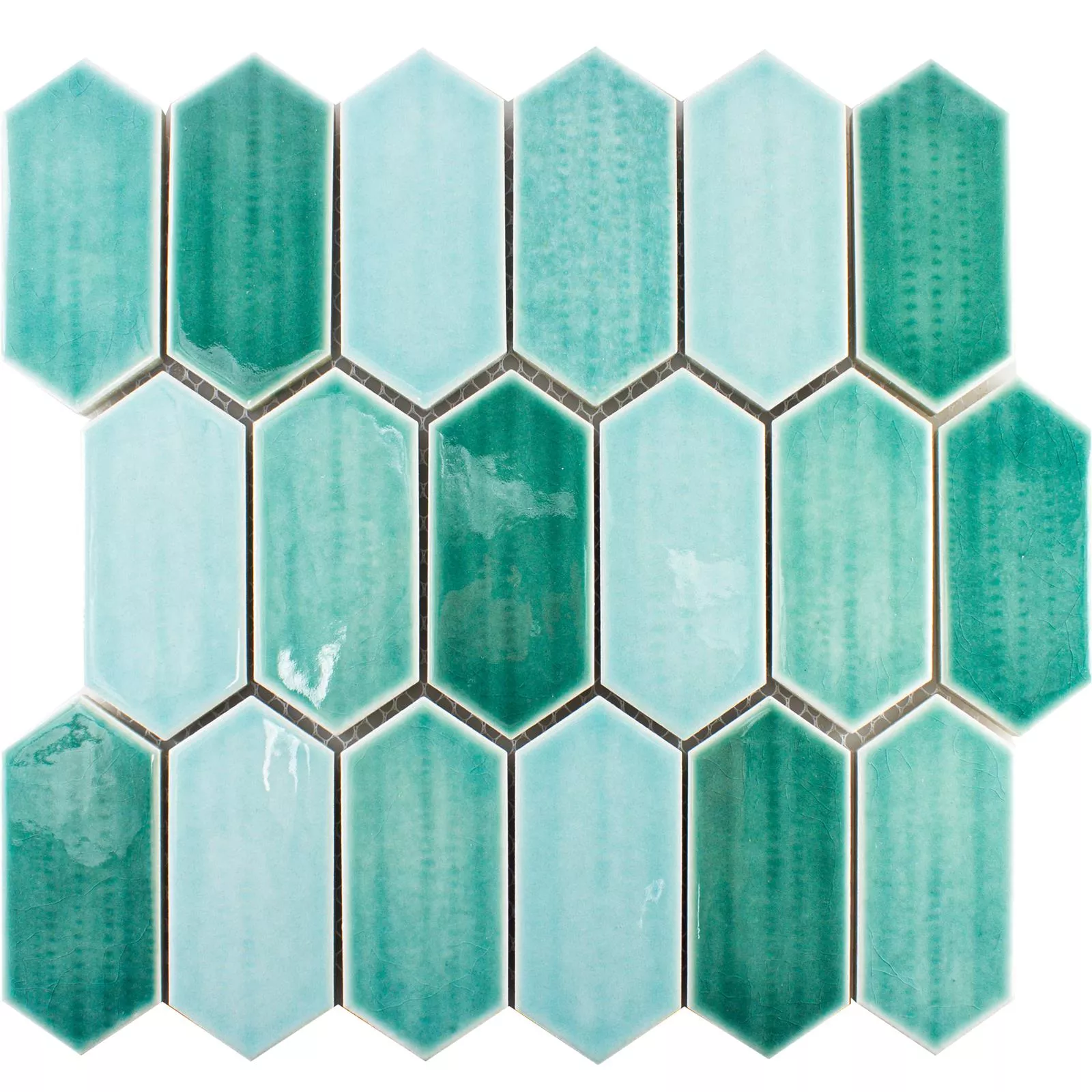 Keramik Mosaikfliesen McCook Hexagon Lang Türkis Grün