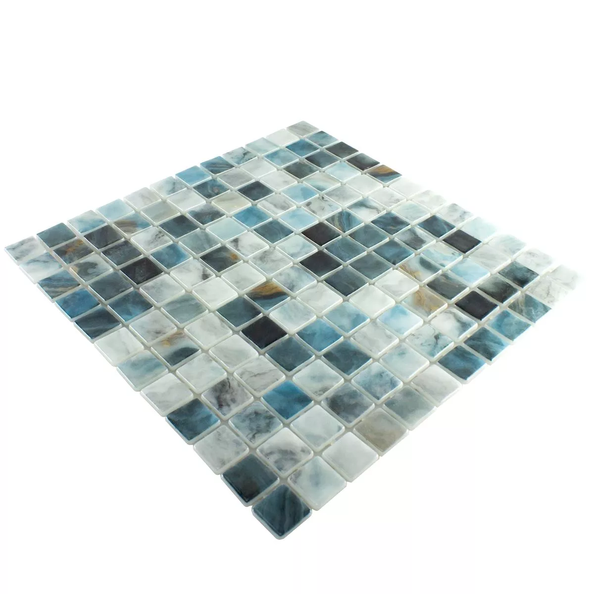 Glas Schwimmbad Mosaik Baltic Blau Grau 25x25mm