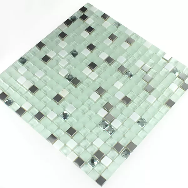 Muster von Mosaikfliesen Glas Edelstahl Türkis Diamant