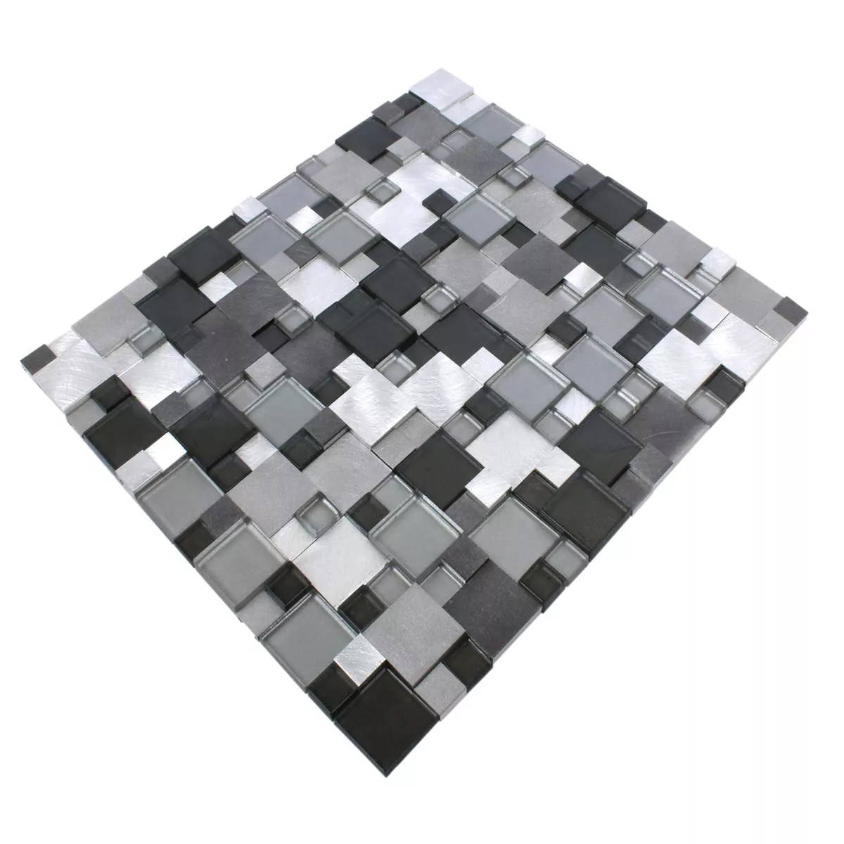 Mosaikfliesen Glas Aluminium Condor 3D Schwarz Mix