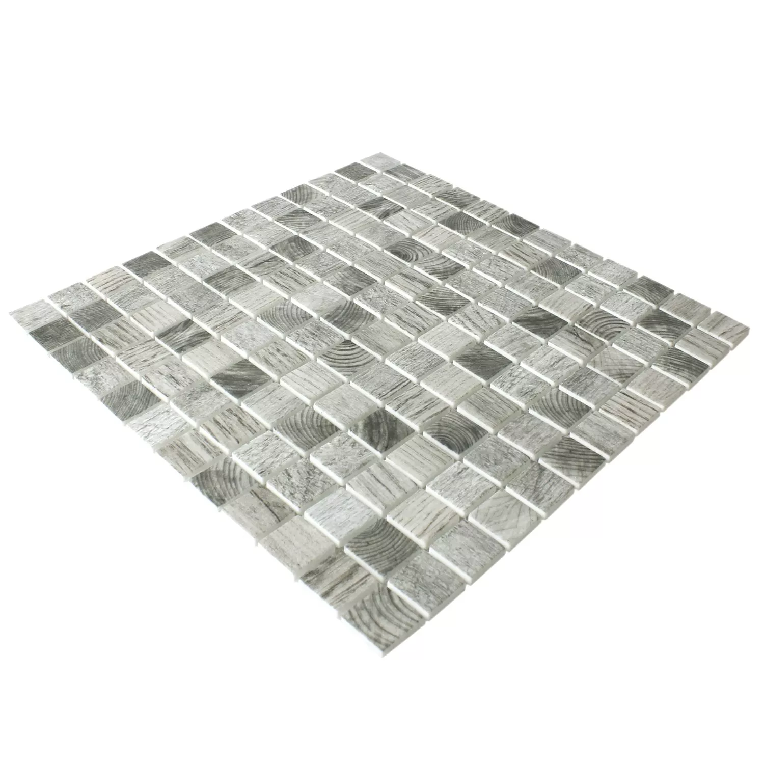 Muster von Mosaikfliesen Glas Valetta Holzstruktur Grau Beige