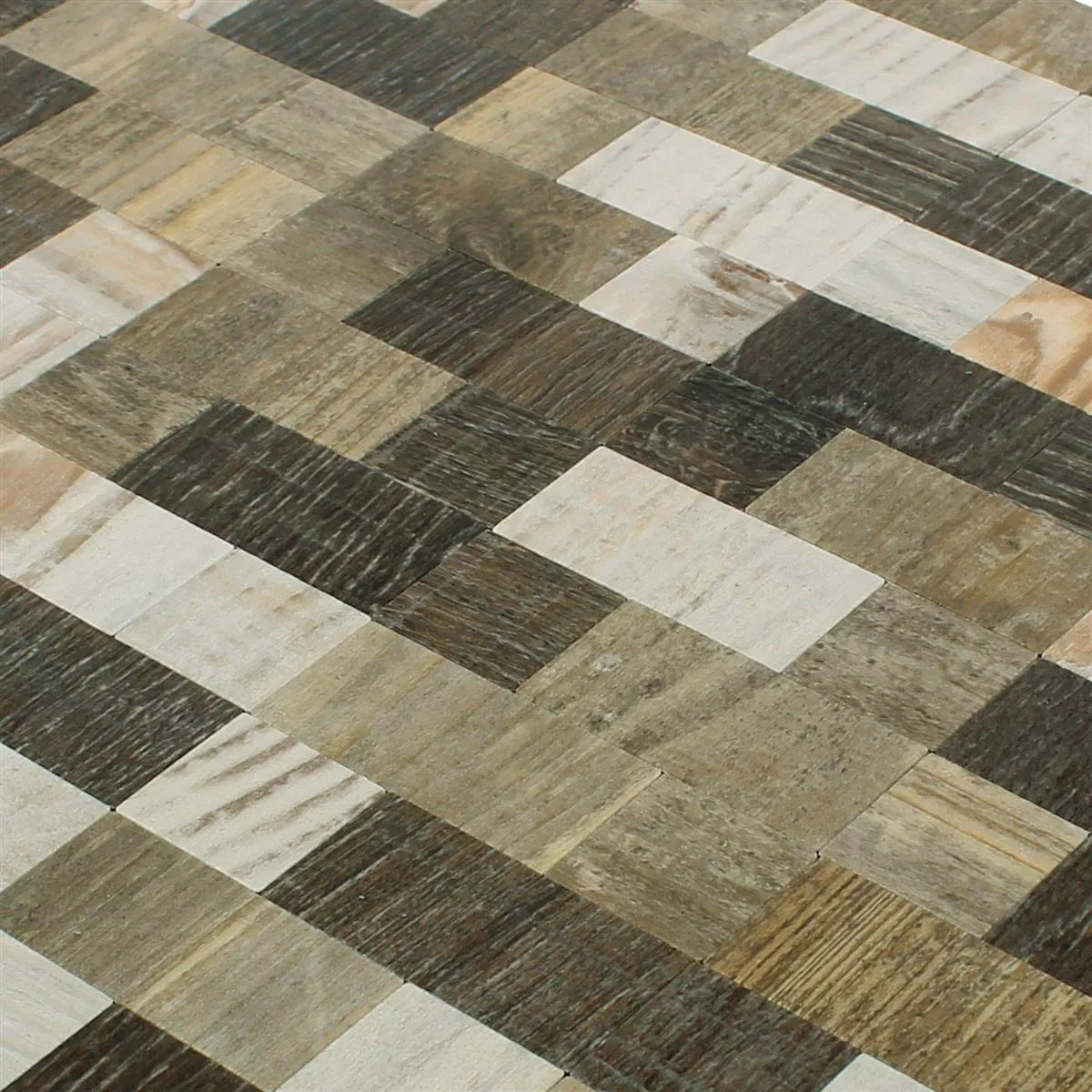 Muster von Mosaikfliesen Selbstklebend Holzoptik Arkansas Braun Beige