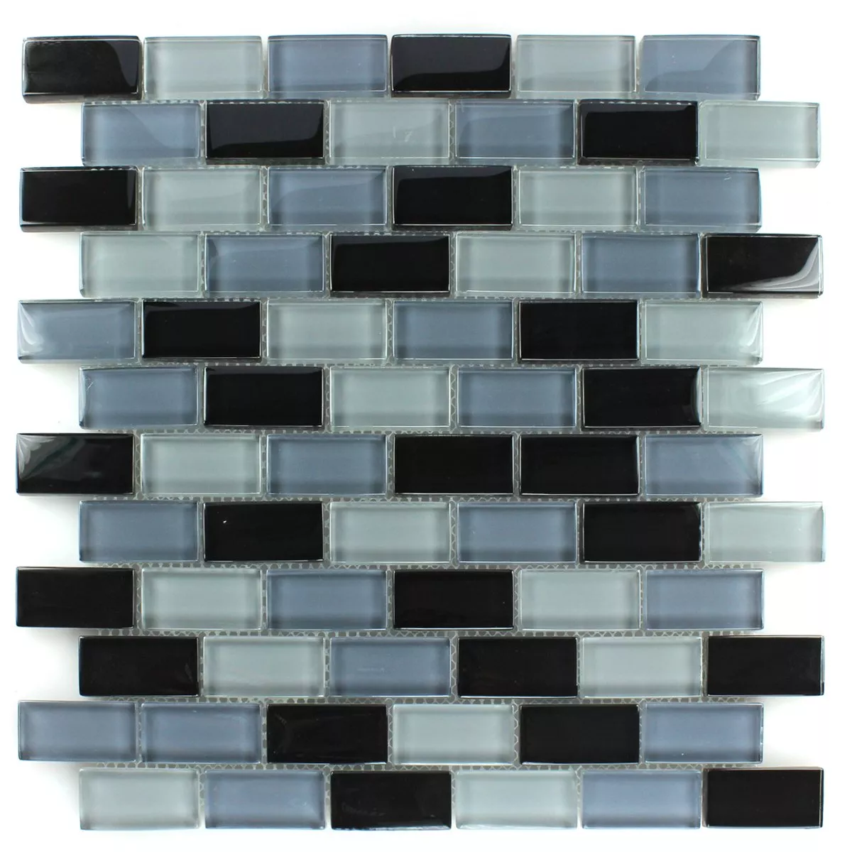 Mosaikfliesen Glas Crystal Brick Schwarz