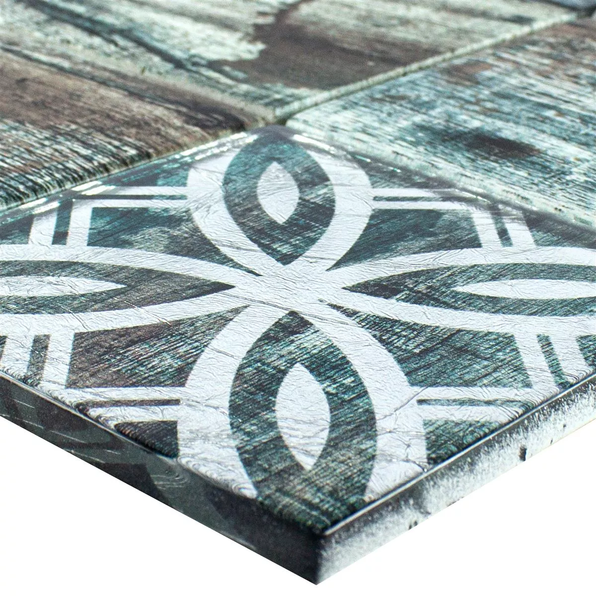 Muster von Glasmosaik Fliesen Holzoptik Norwalk Grau Braun Grün Q98