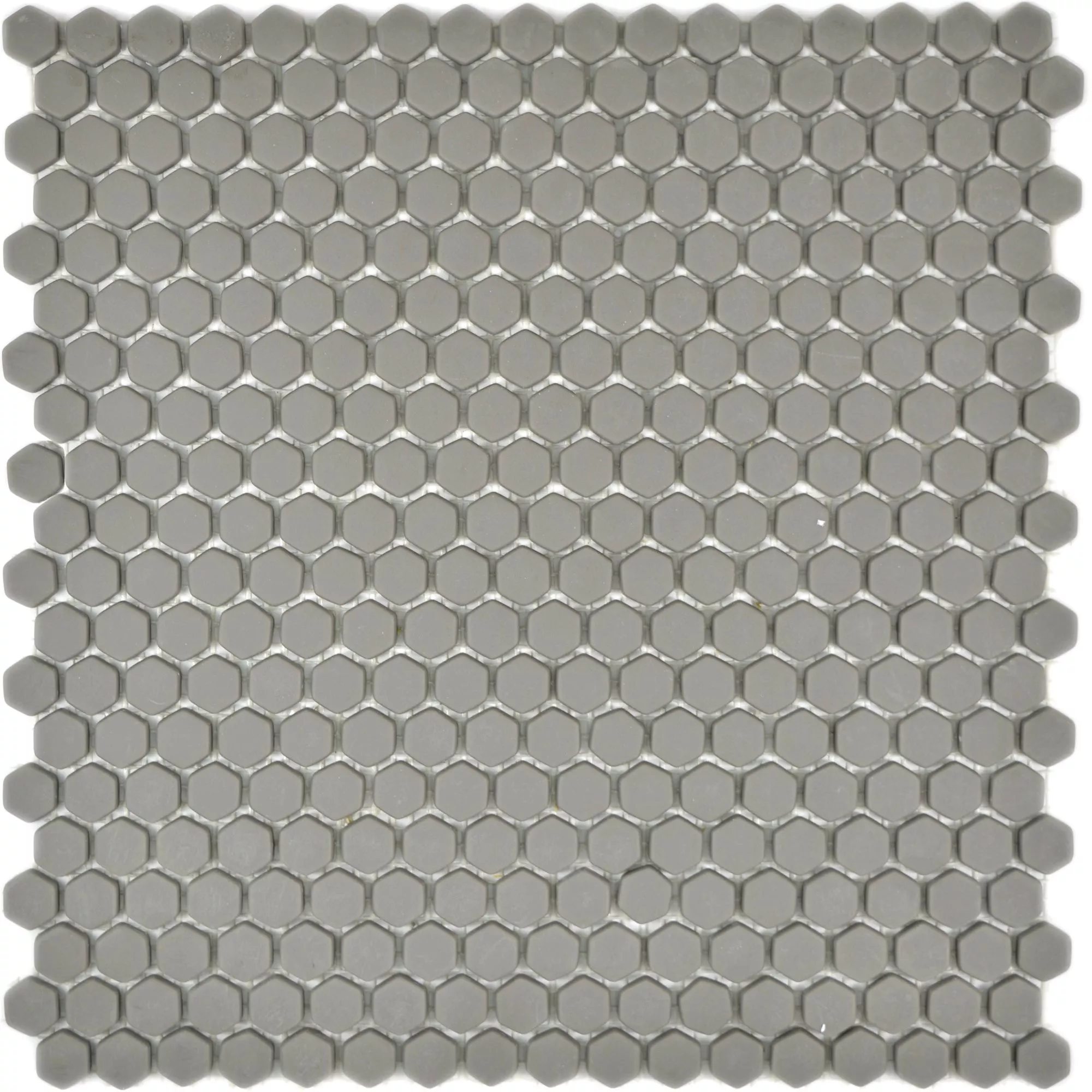 Muster von Glasmosaik Fliesen Kassandra Hexagon Grau Braun Matt