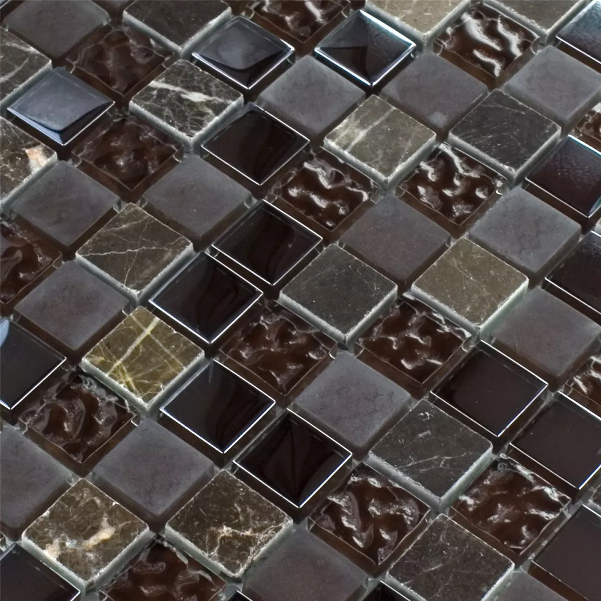 Muster von Mosaikfliesen Glas Marmor Mix Sintra Braun 