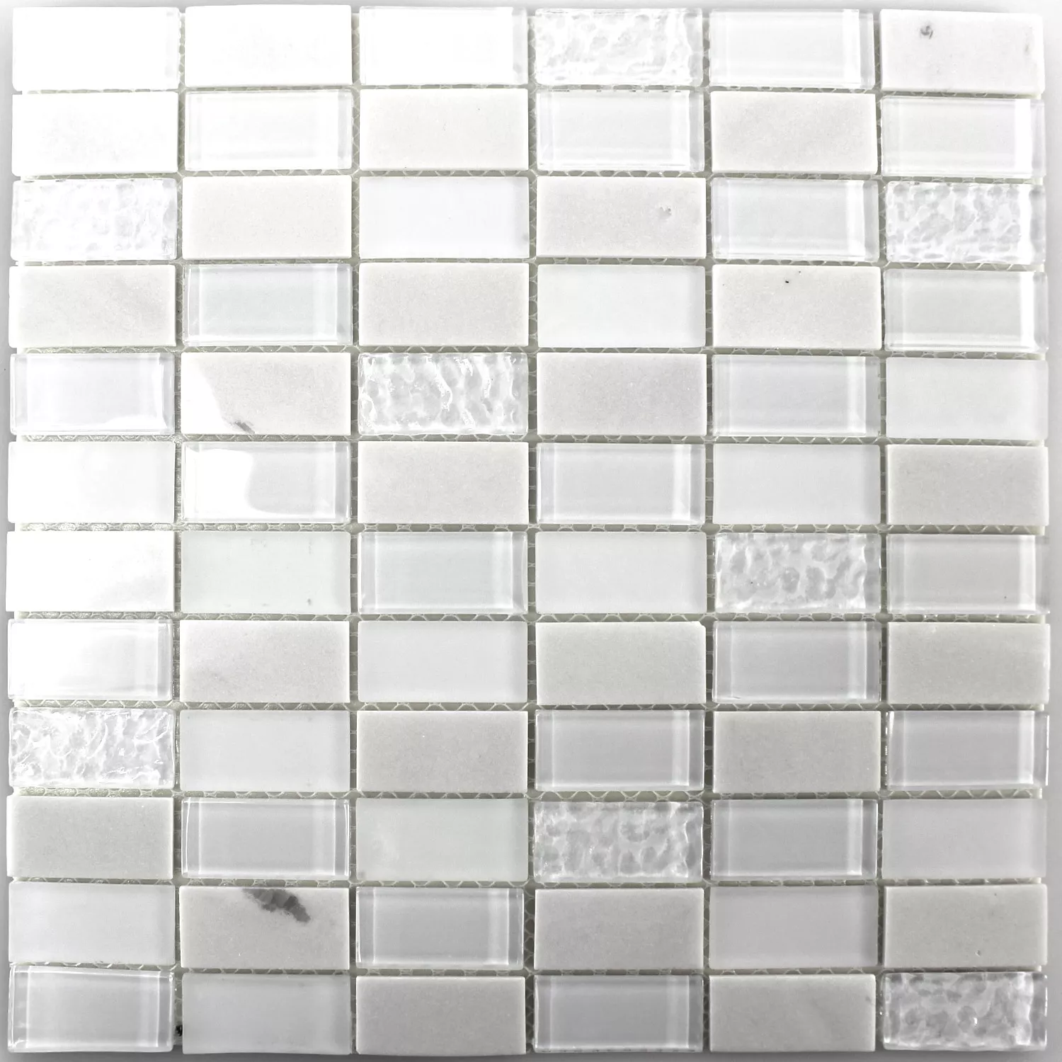 Selbstklebende Mosaik Naturstein Glas Mix Weiss Poliert