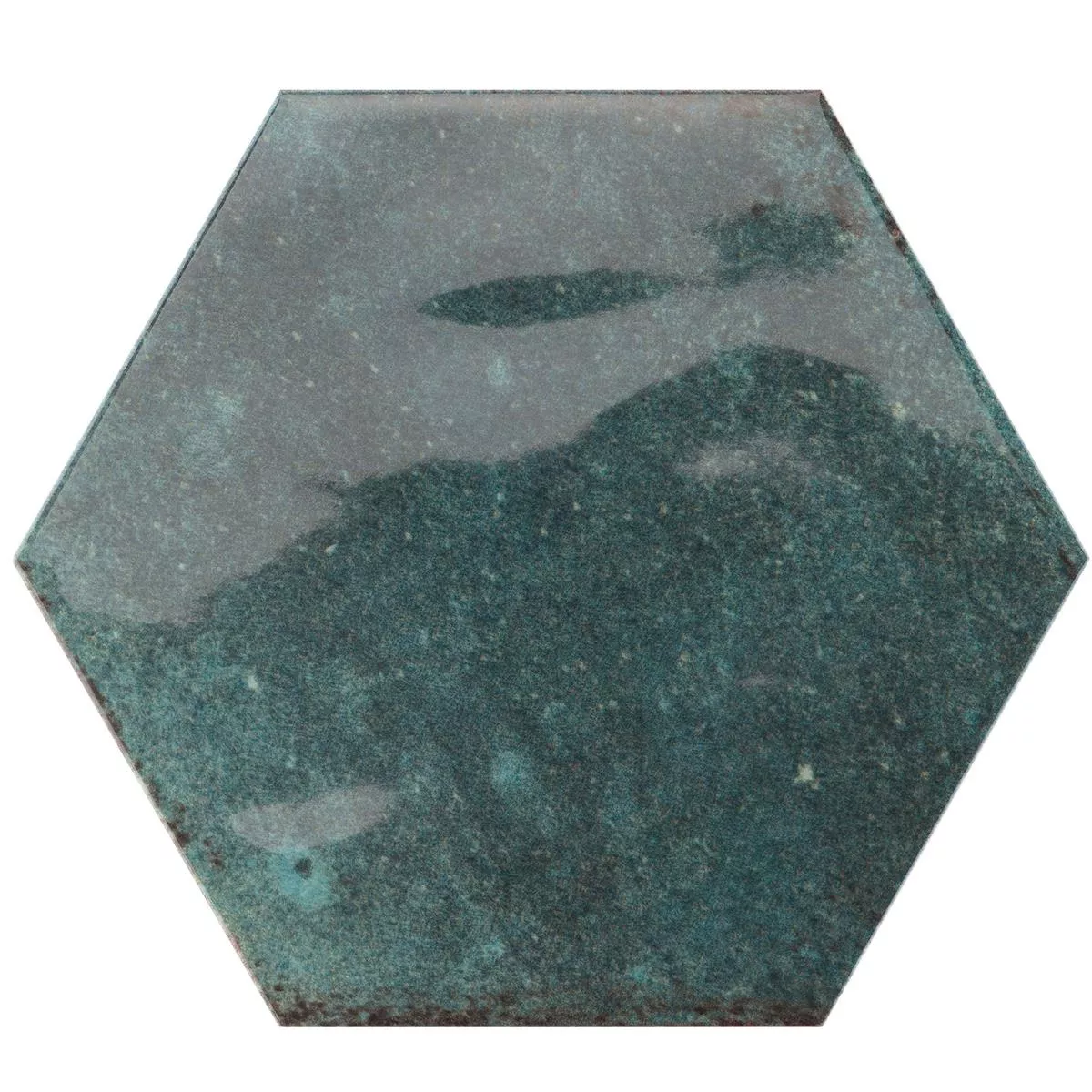 Muster von Wandfliesen Arosa Glänzend Gewellt Hexagon Pazifikblau 17,3x15cm