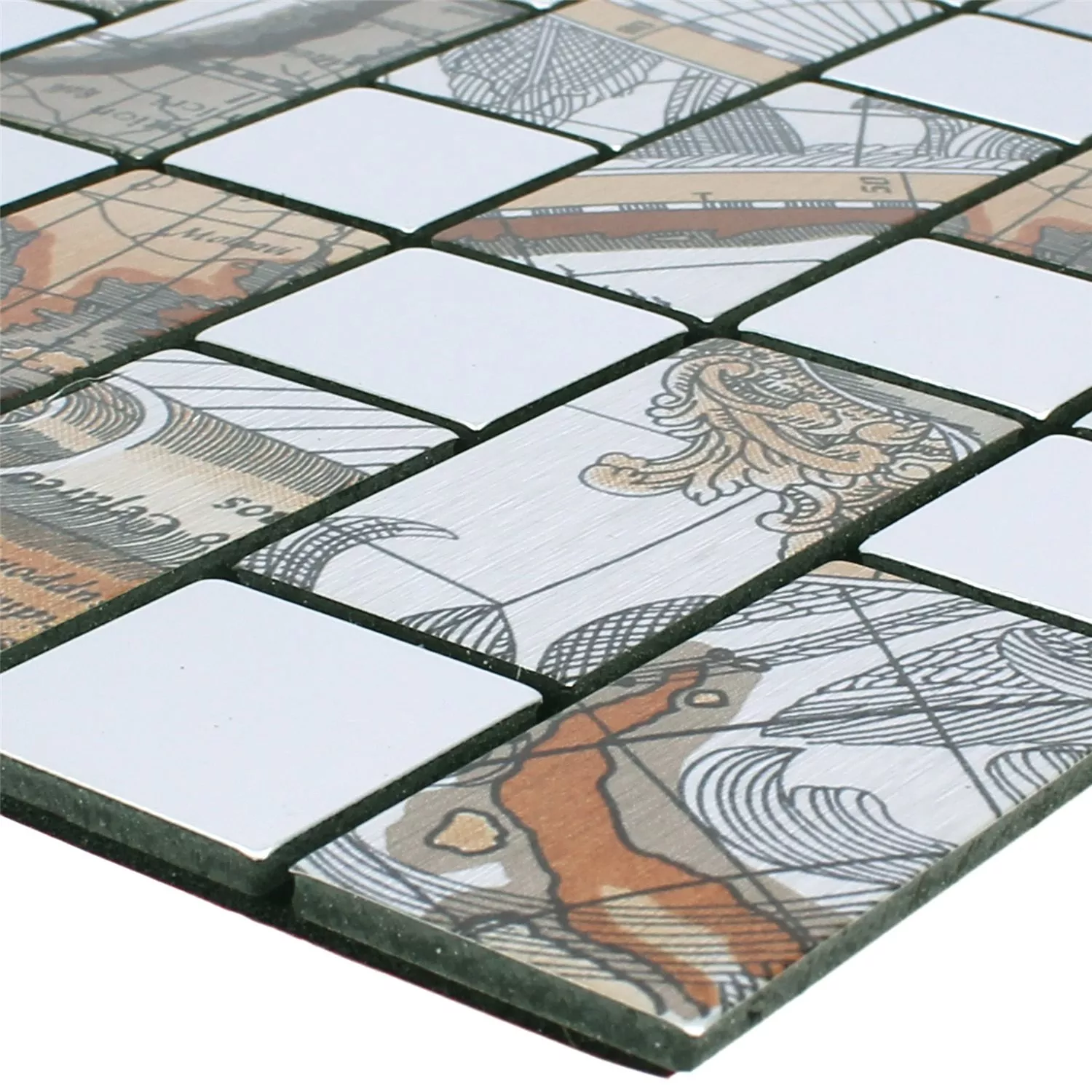 Mosaikfliesen Metall Selbstklebend Pinta Weltkarte Silber Rechteck