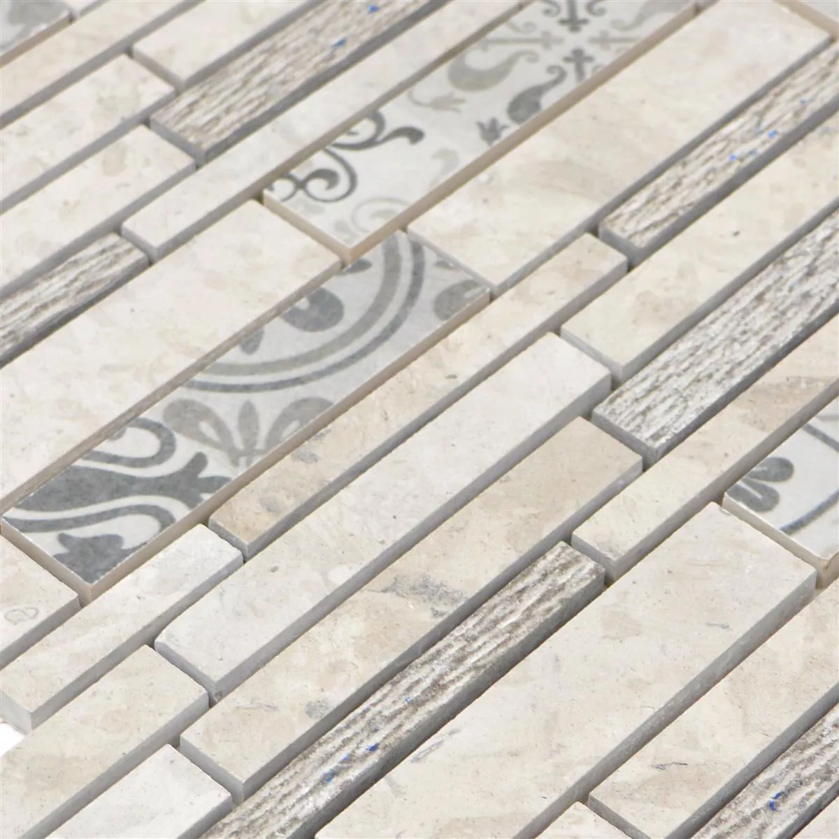 Muster von Keramik Mosaikfliesen Mythos Stäbchen Grau Beige
