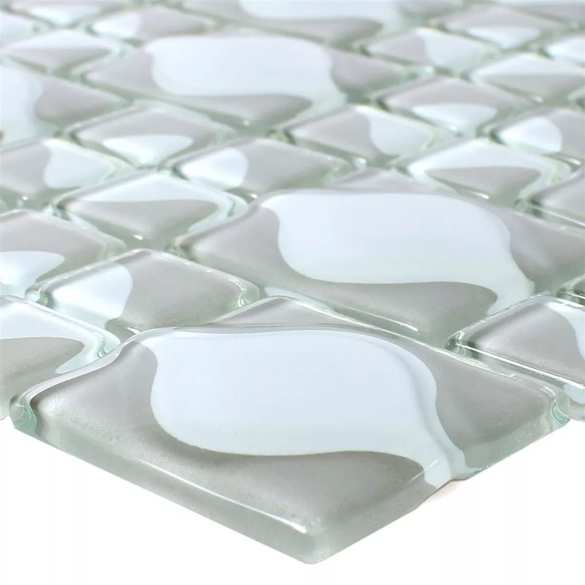 Muster von Glasmosaik Fliesen Nokta Grau Weiss 3D
