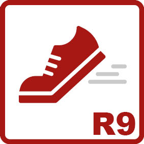 Rutschhemmung R9 Neigungswinkel 6-10° Niedriger Haftreibewert, geeignet für Treppen, Speiseräume, Eingangsbereiche, Krankenstationen oder Arztpraxen.
