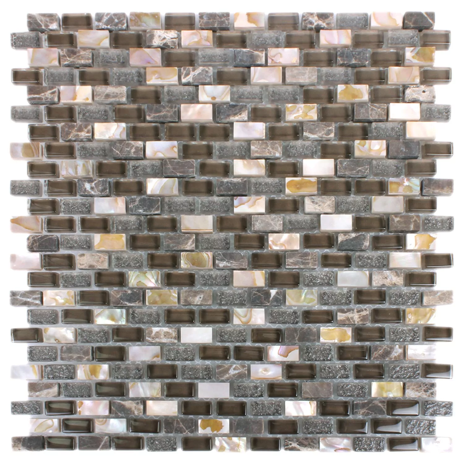 Muster von Mosaikfliesen Muschel Glas Naturstein Jasmina Dunkelbraun
