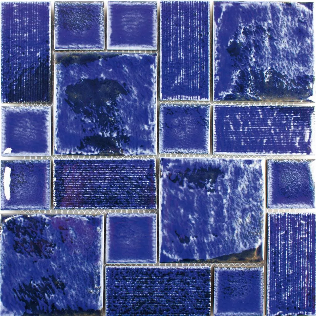 Keramik Mosaikfliese Bangor Glänzend Blau Mix