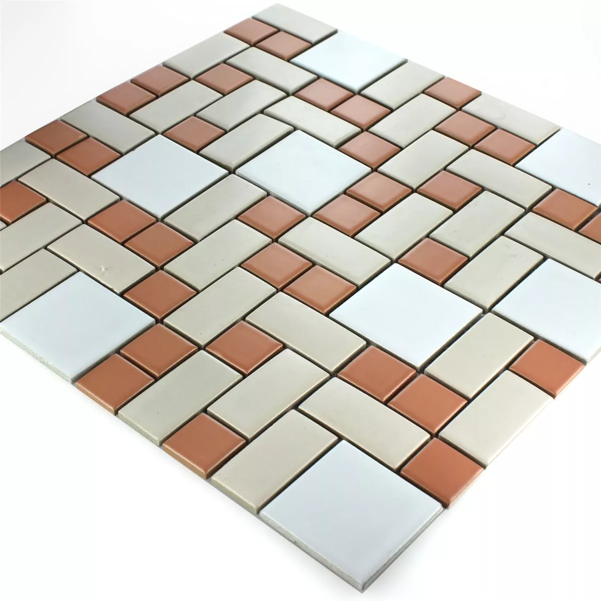 Muster von Mosaikfliesen Keramik Weiss Beige Terracotta Mix