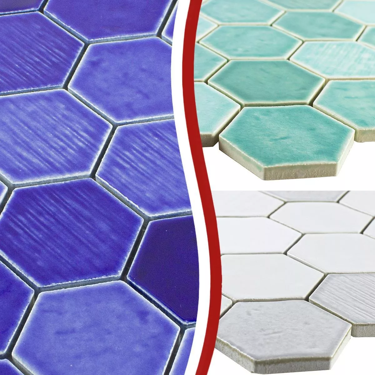 Keramik Mosaikfliese Roseburg Hexagon Glänzend