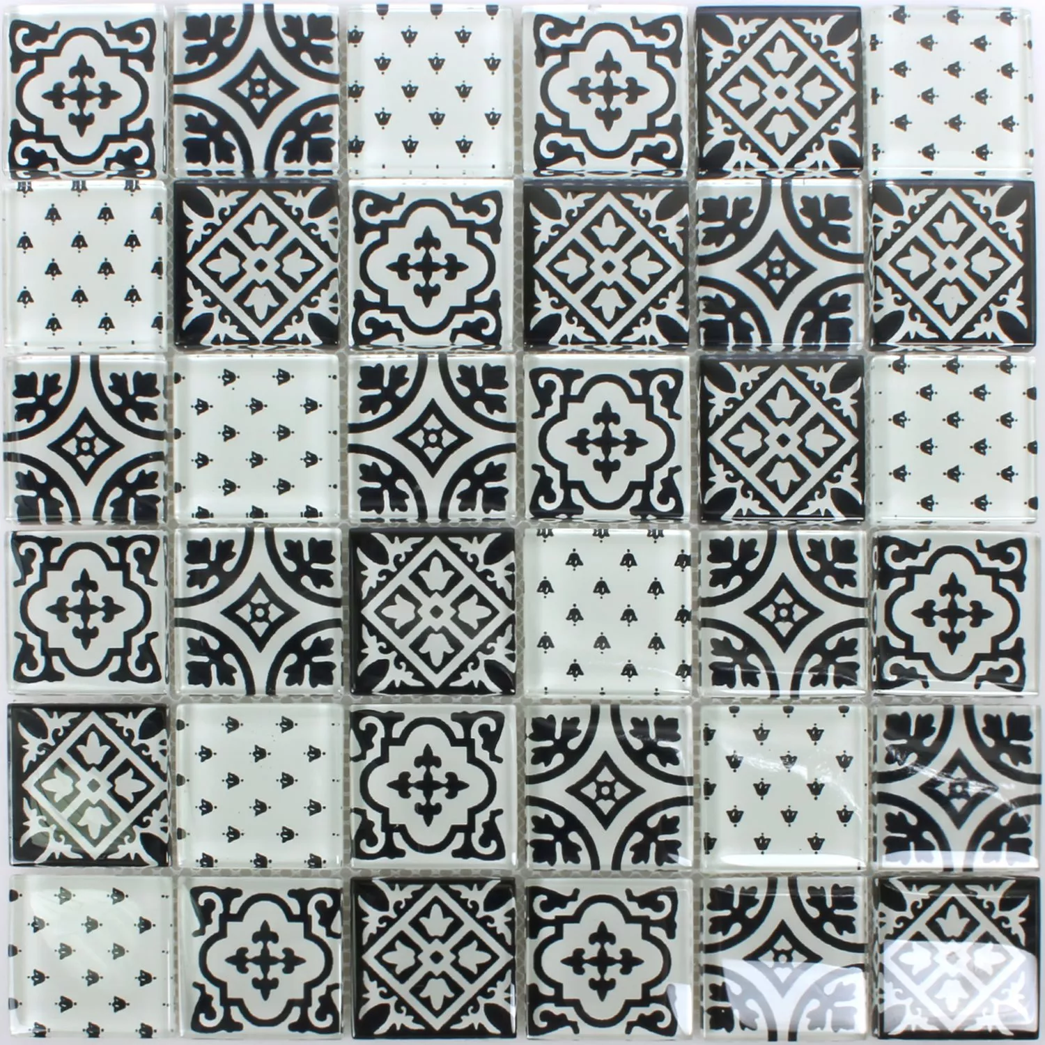 Muster von Mosaikfliesen Glas Dante Schwarz Weiß
