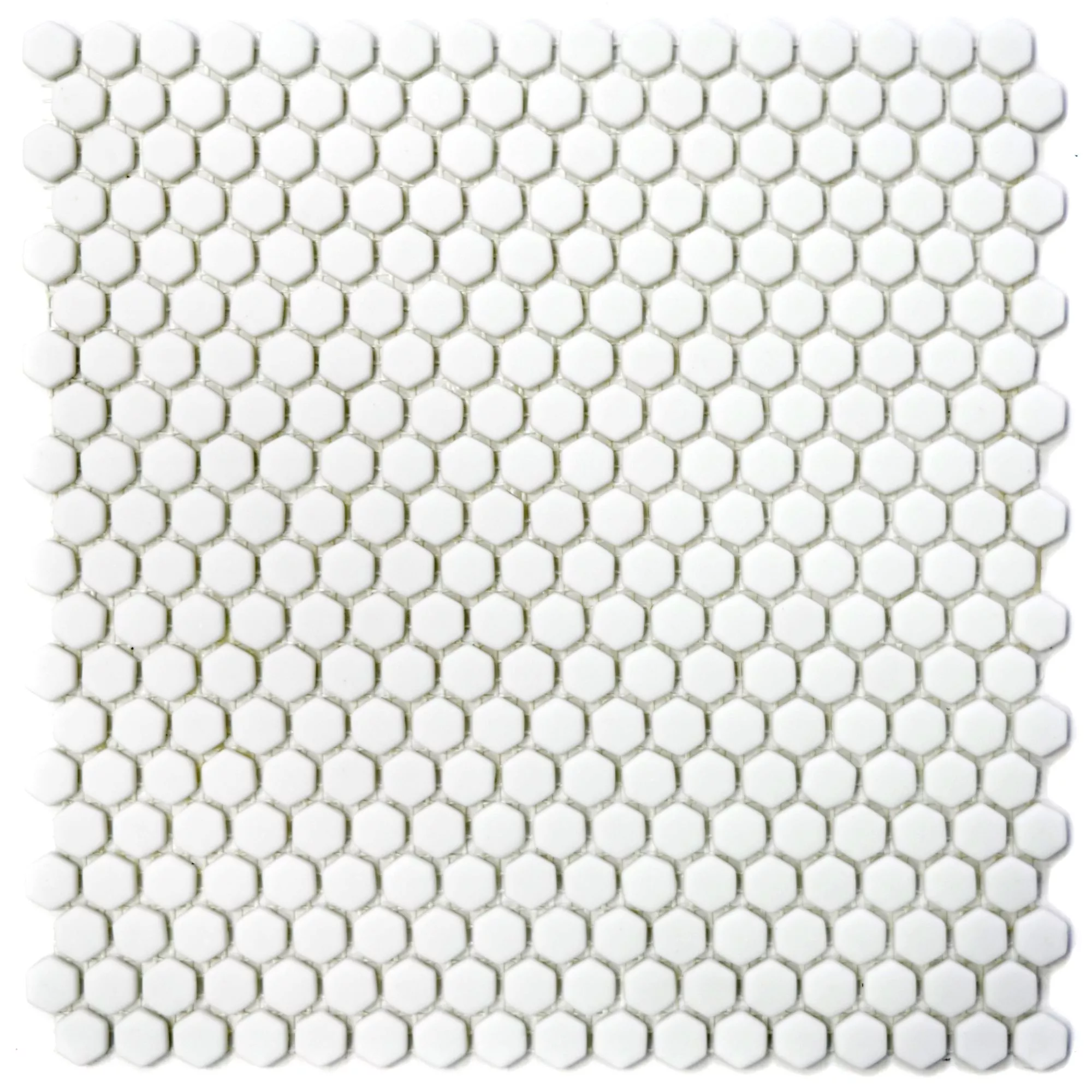 Muster von Glasmosaik Fliesen Kassandra Hexagon Weiß Matt