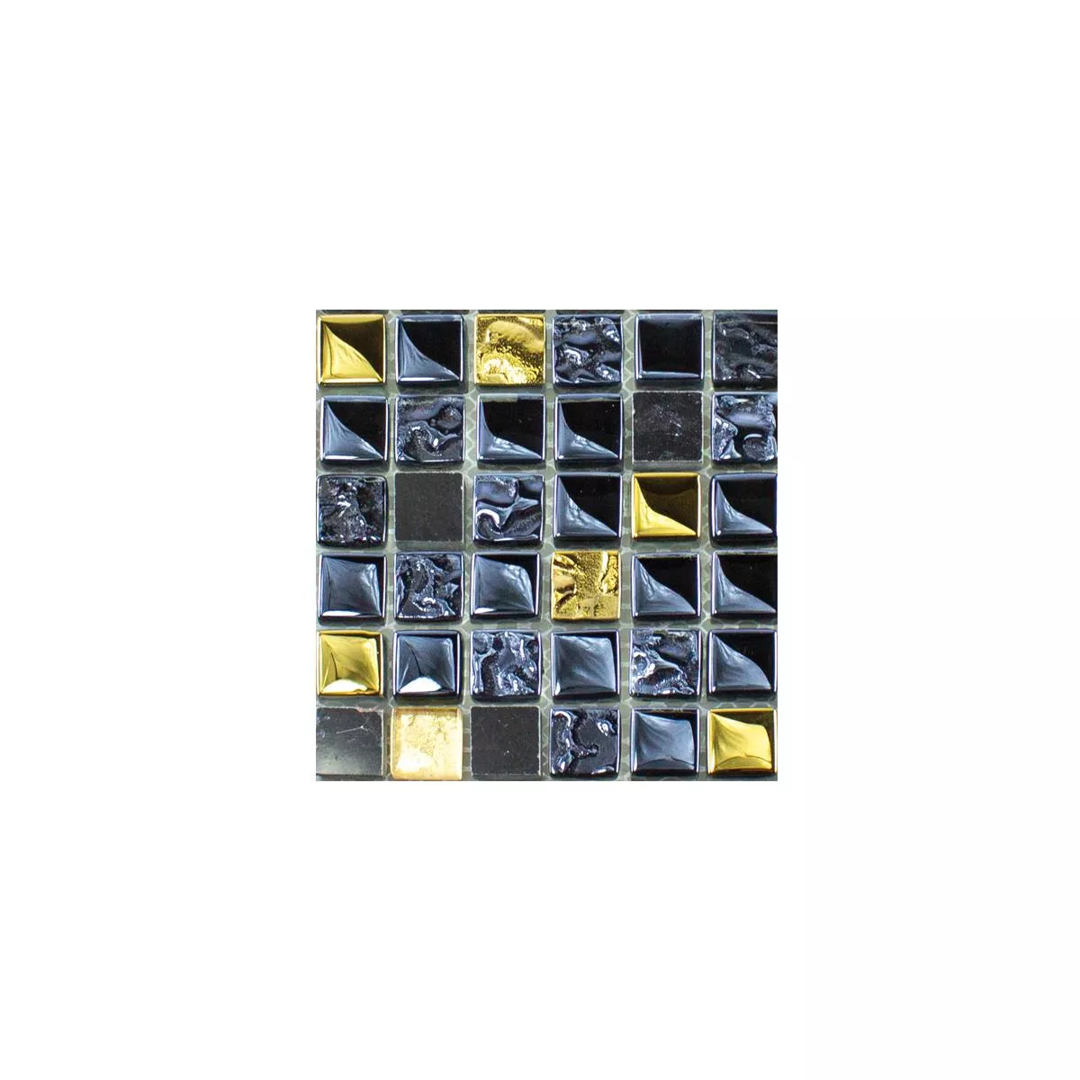 Muster von Glas Naturstein Mosaikfliese Cooktown Schwarz Gold