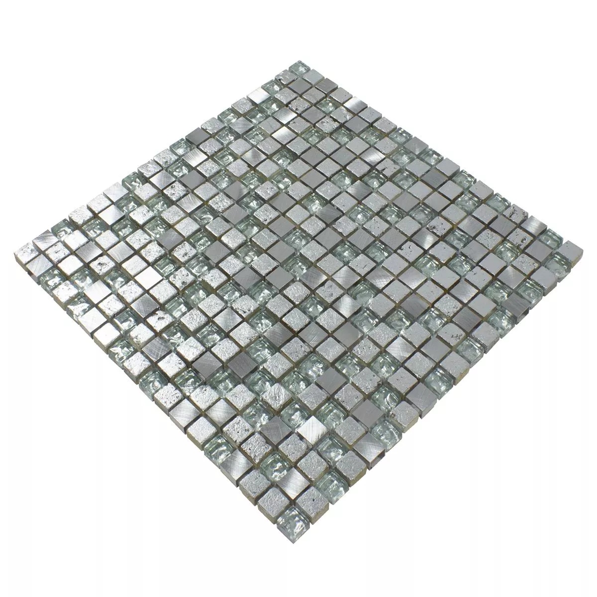 Muster von Glas Aluminium Resin Mosaikfliesen Stilo Silber