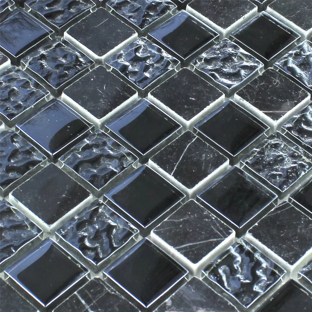 Mosaikfliesen Glas Marmor Schwarz Geriffelt 25x25x8mm